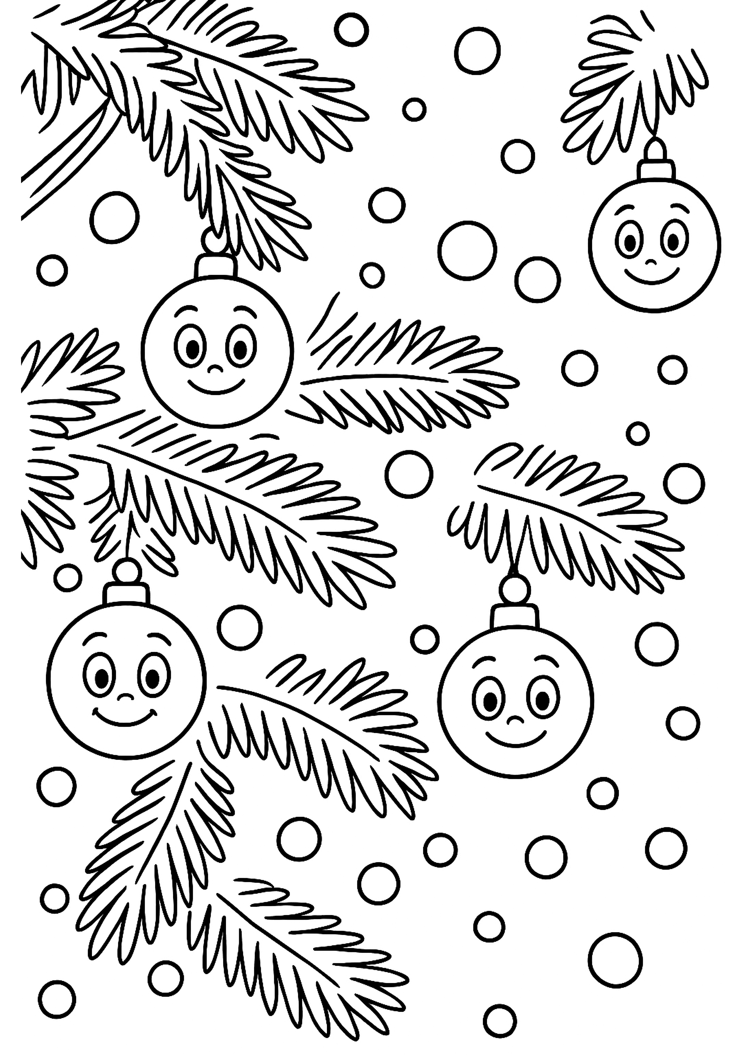 green christmas tree with string lights - colouring page