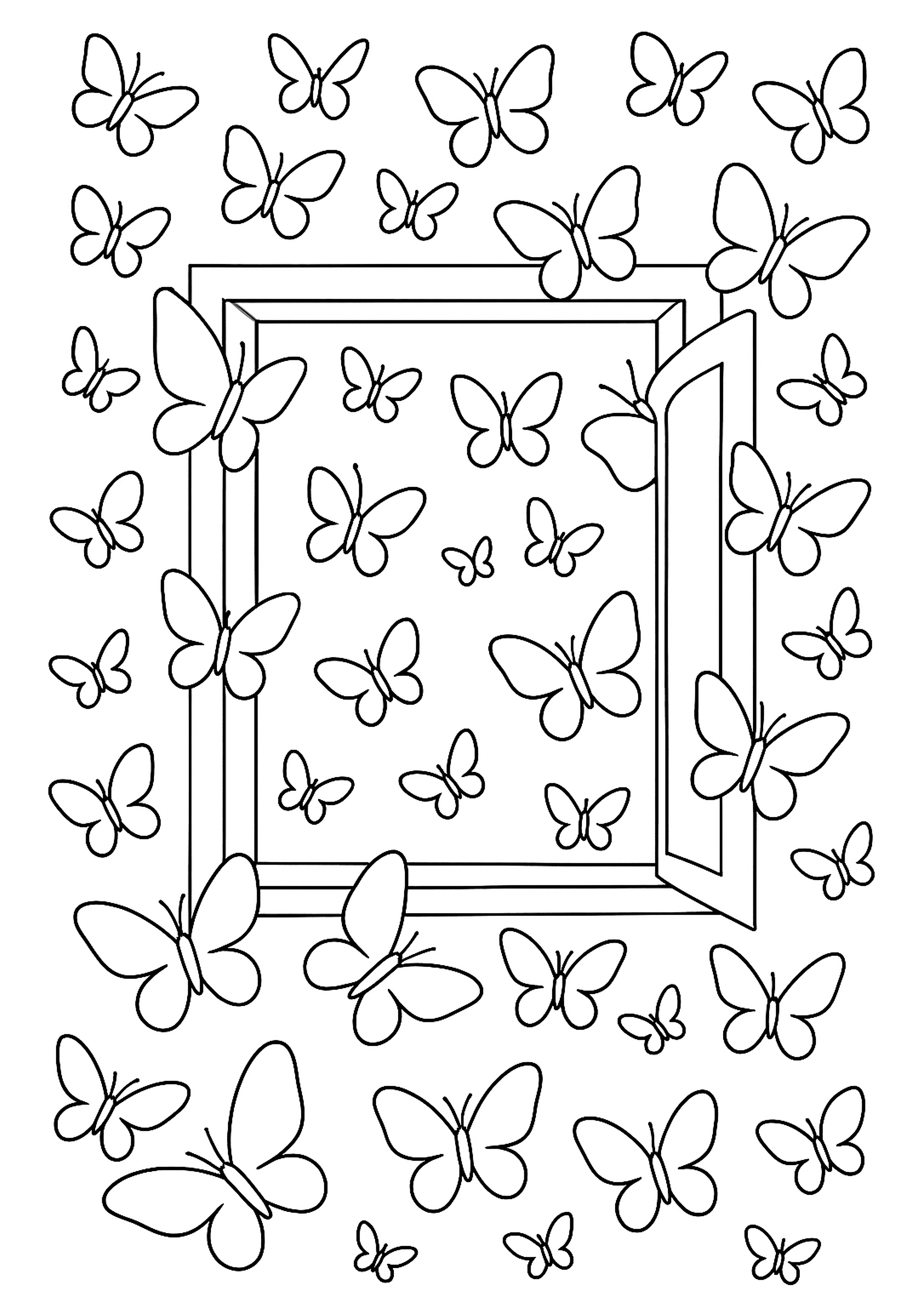 yellow and orange butterfly lot - colouring page