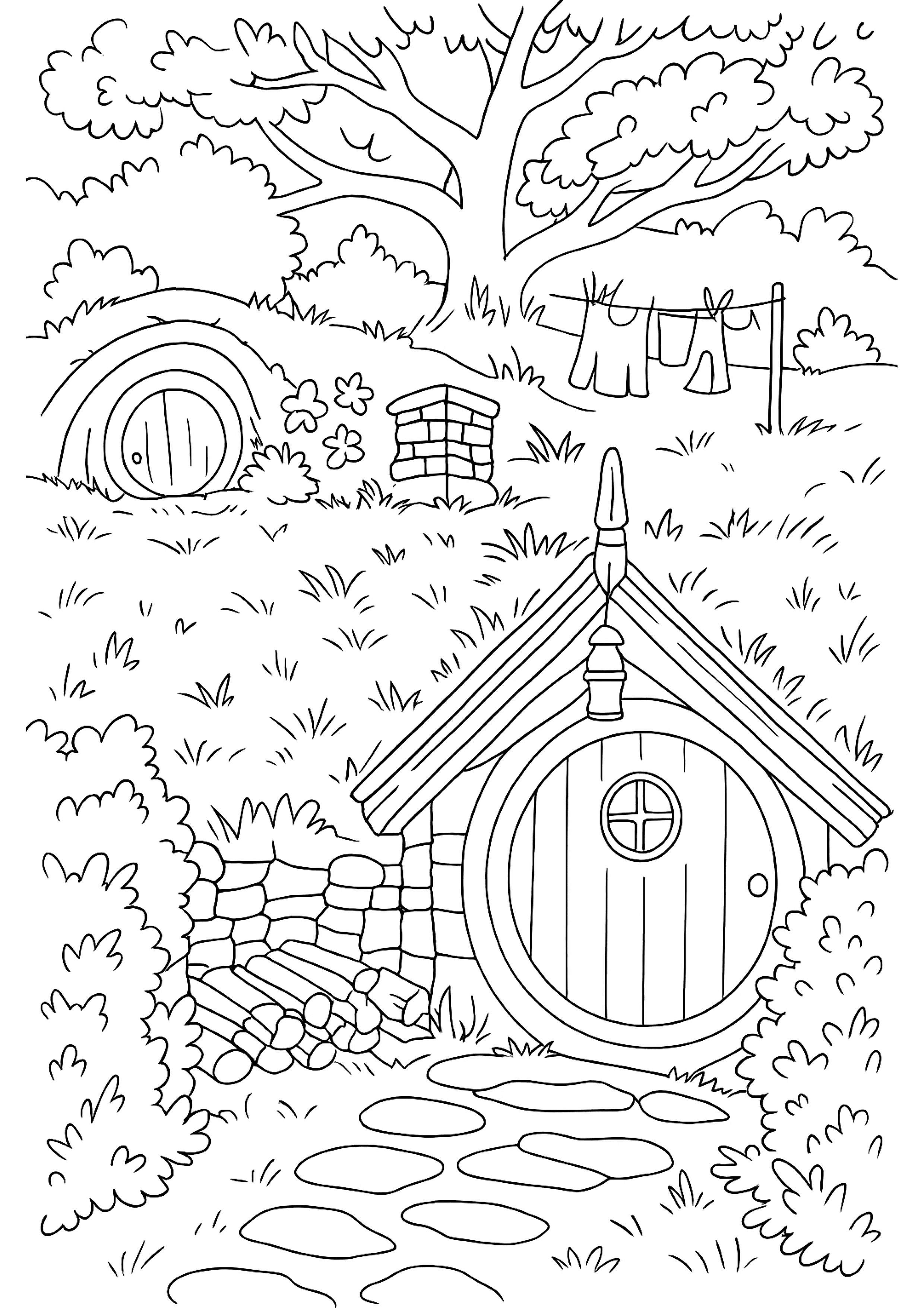 The Hobbit house - colouring page