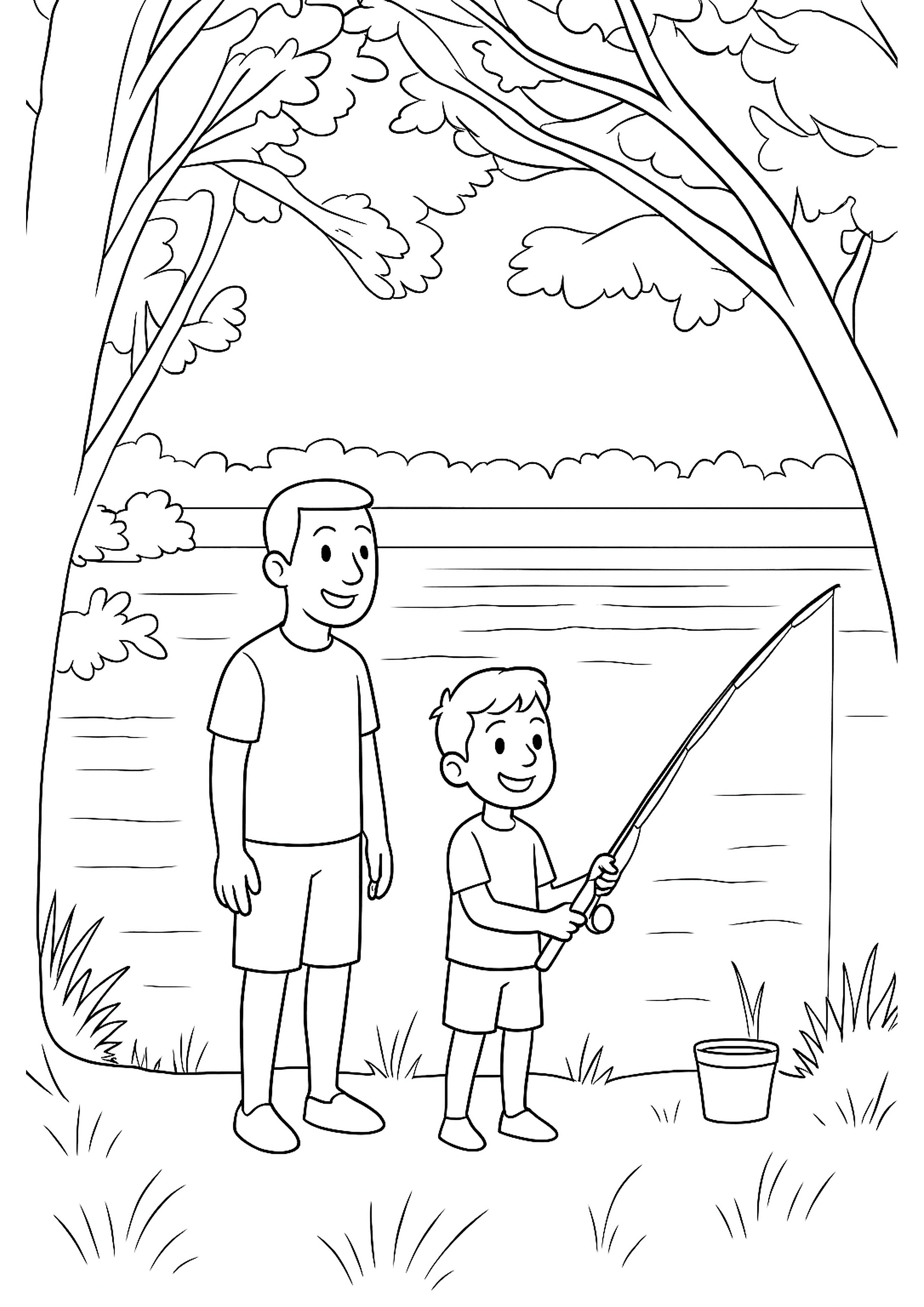 silhouette of couple standing near body of water during daytime - colouring page