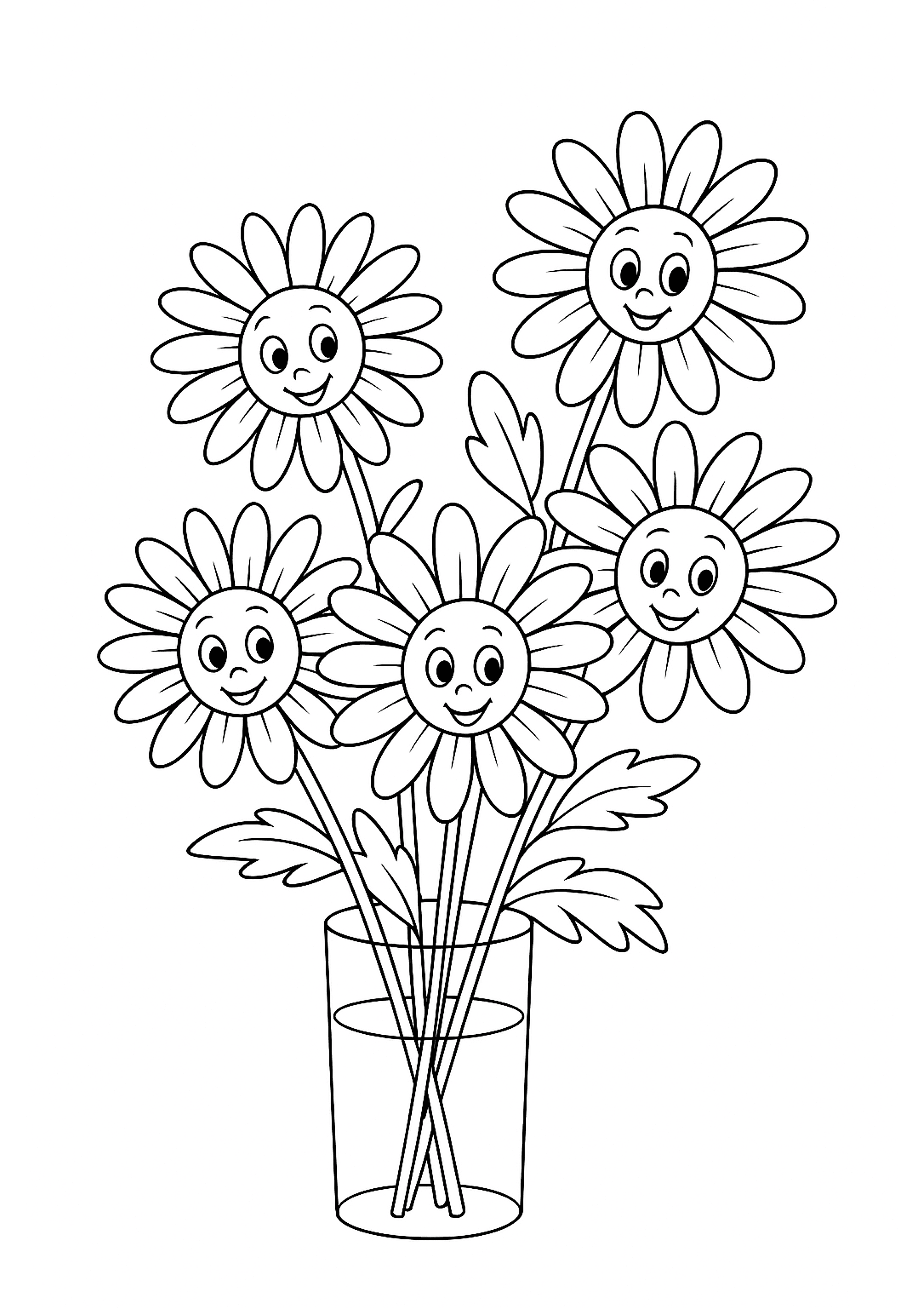 blue and white flowers on white background - colouring page