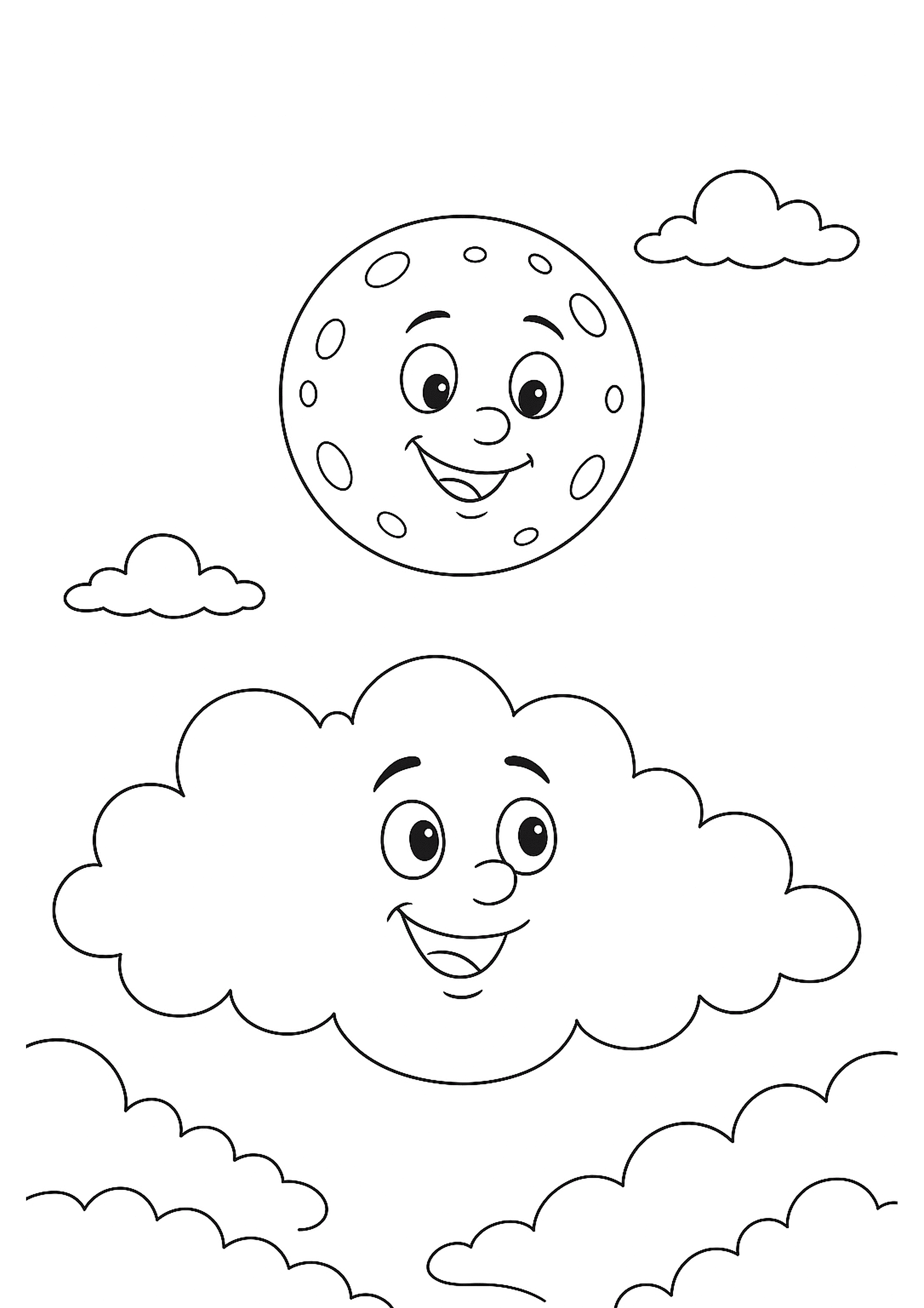 full moon and clouds - colouring page
