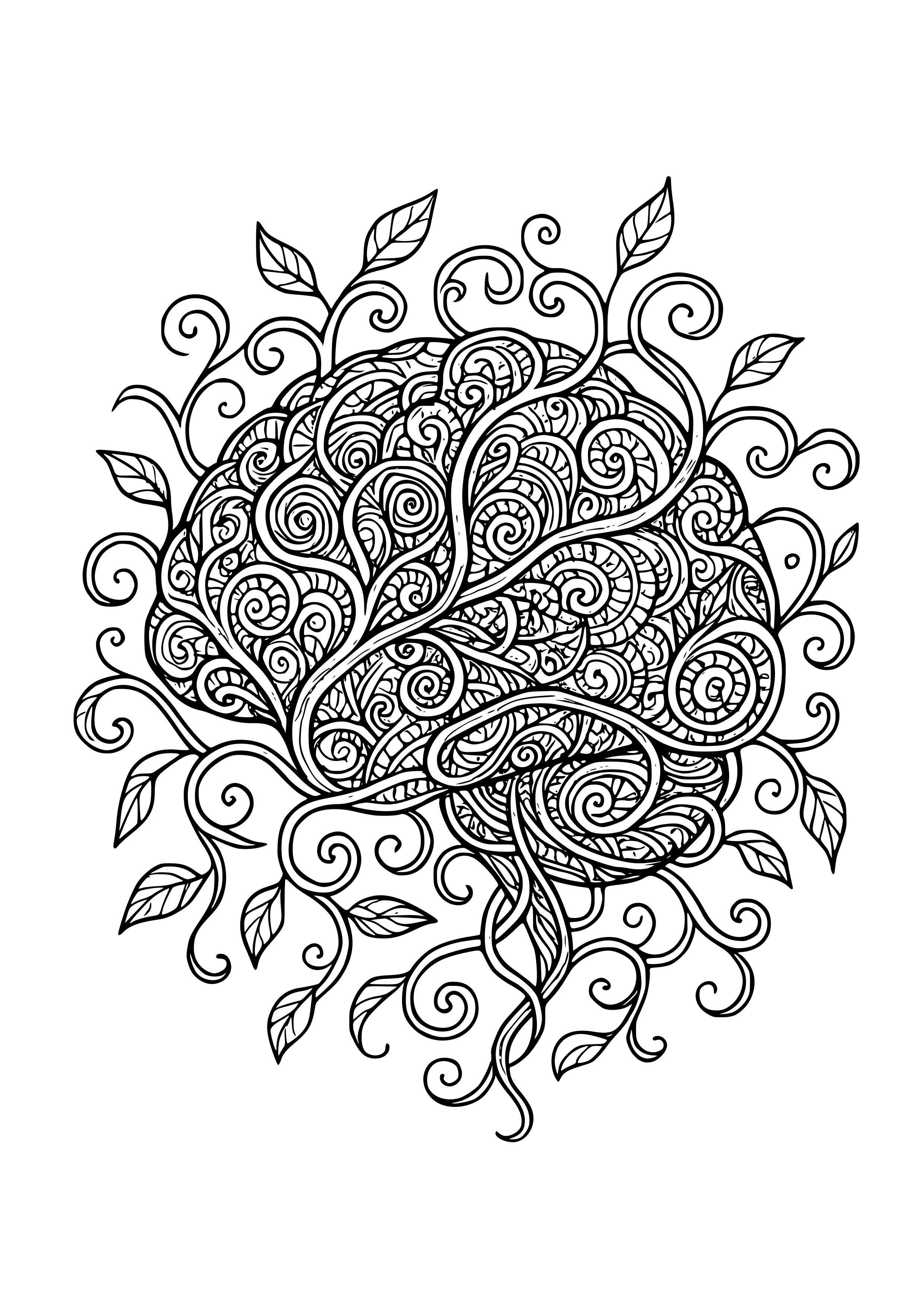 Abstract Depiction of Thoughts Intertwined with Vines Coloring Page