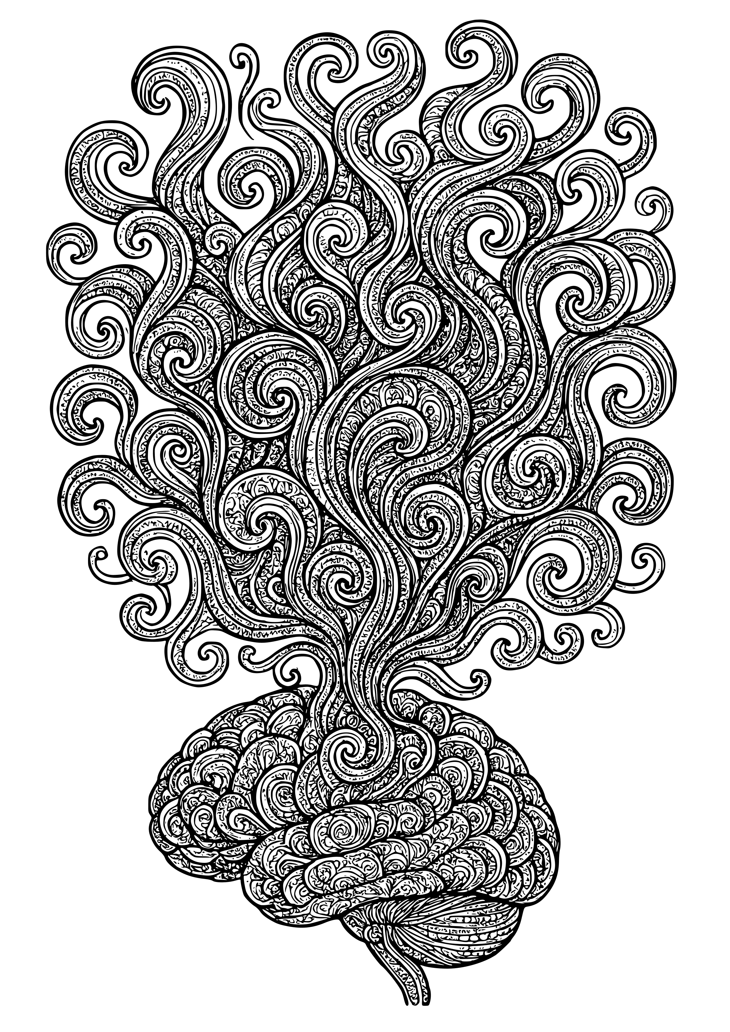 Abstract Thoughts Illustrated as Swirling Smoke Coloring Page