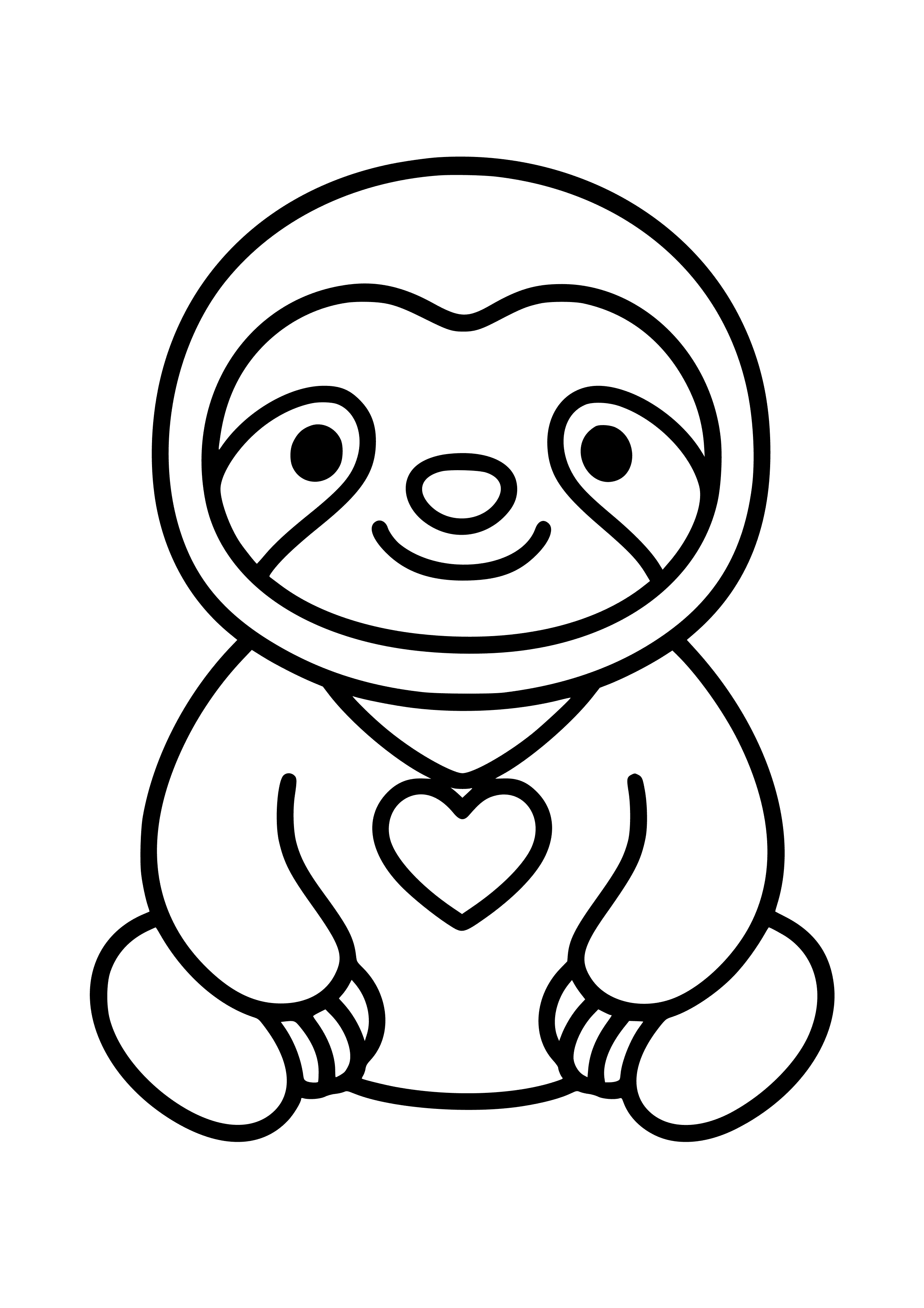 Adorable Sloth with a Heart Pendant Coloring Page
