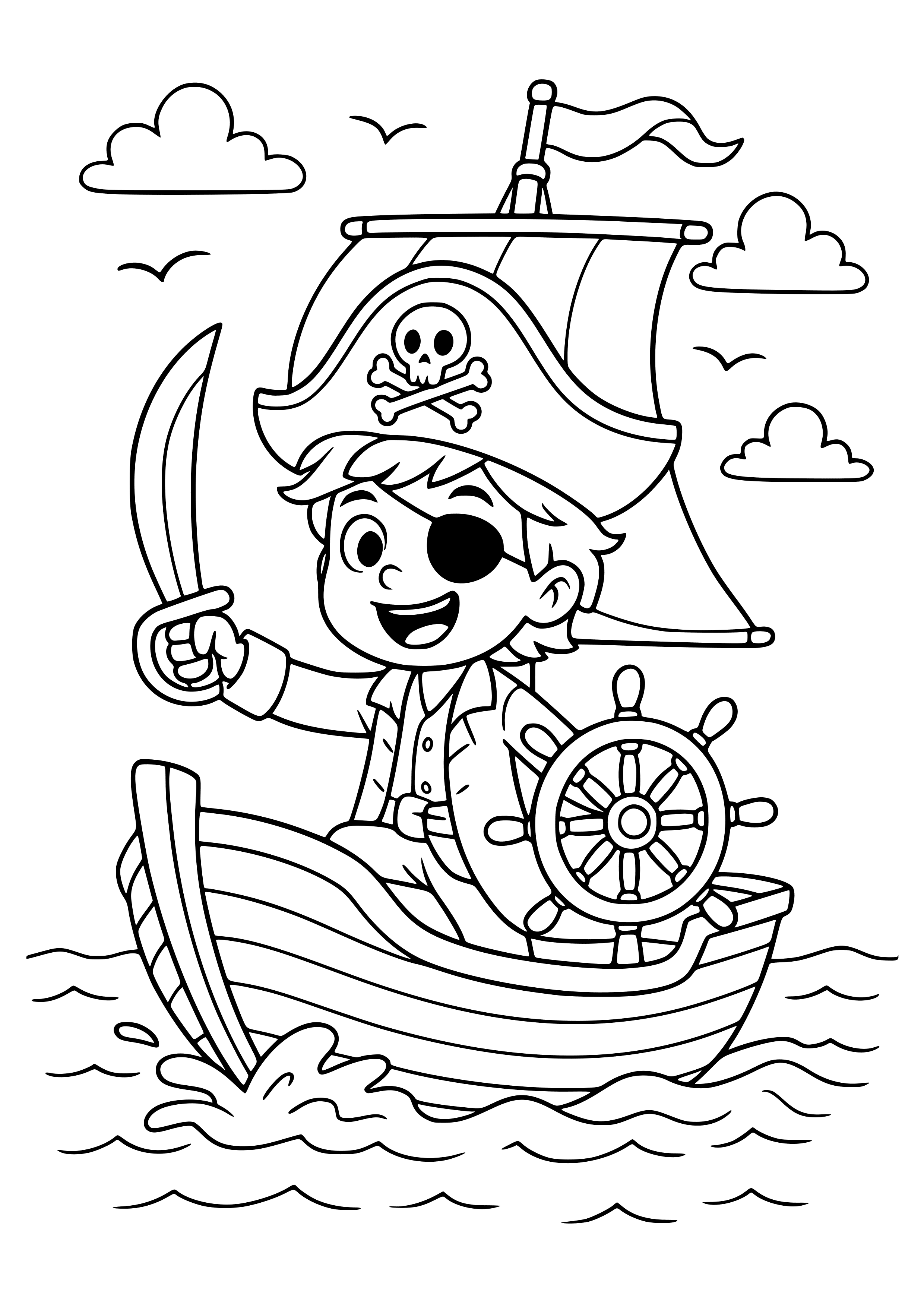 Adventurous Pirate Sailing the Seas Coloring Page