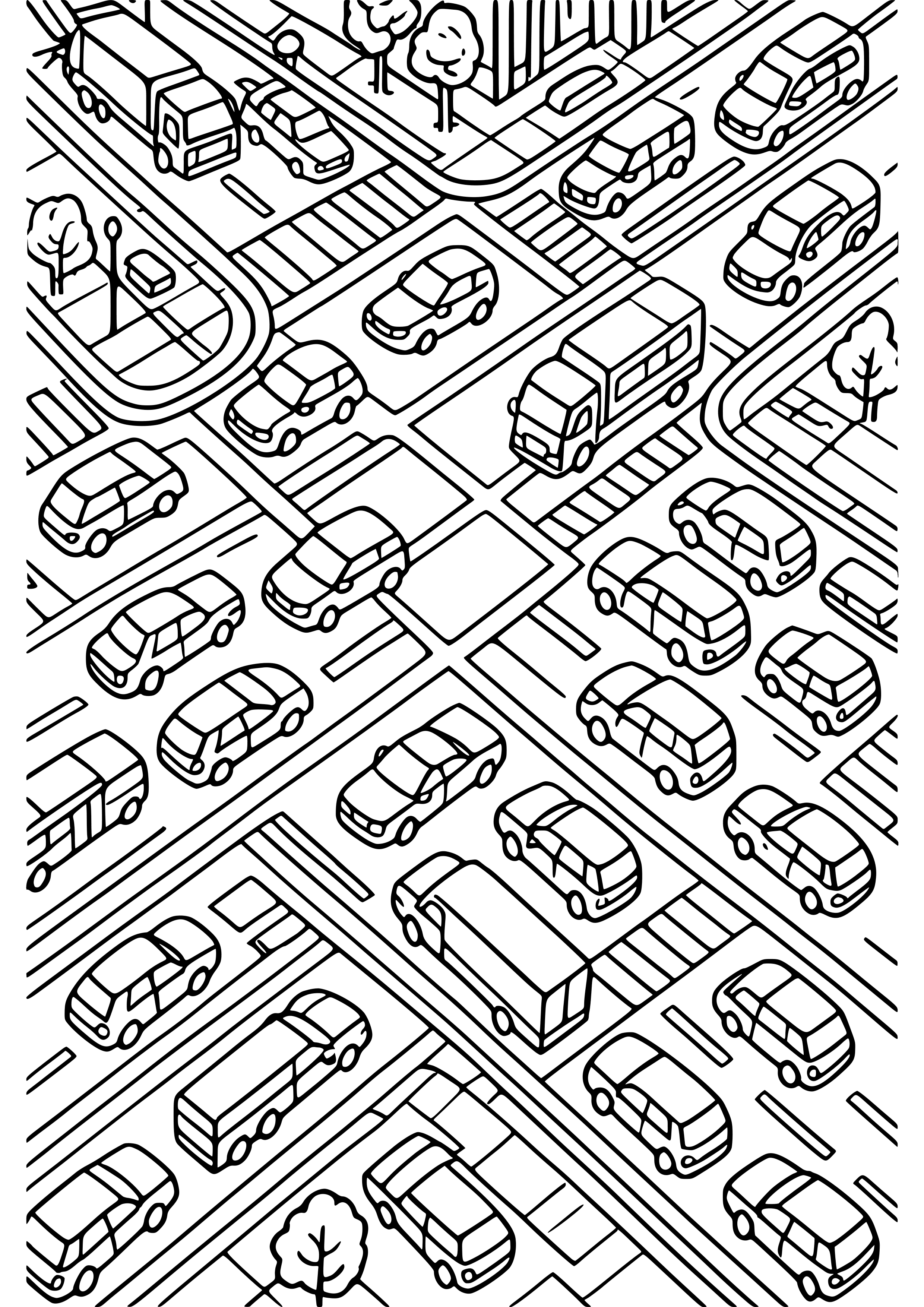 Aerial View of a Busy Intersection Coloring Page