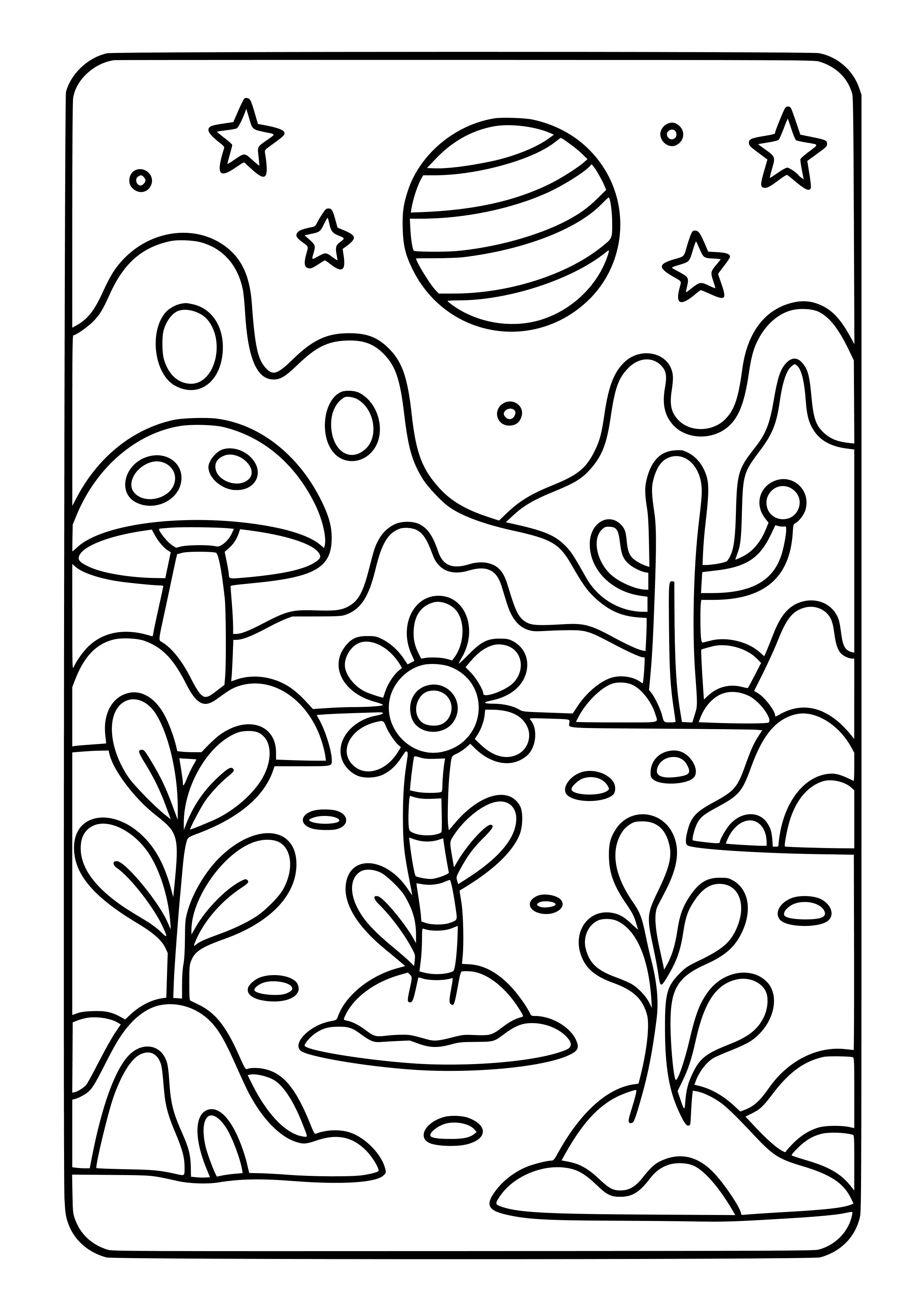 Alien Landscape with Strange Plants Coloring Page