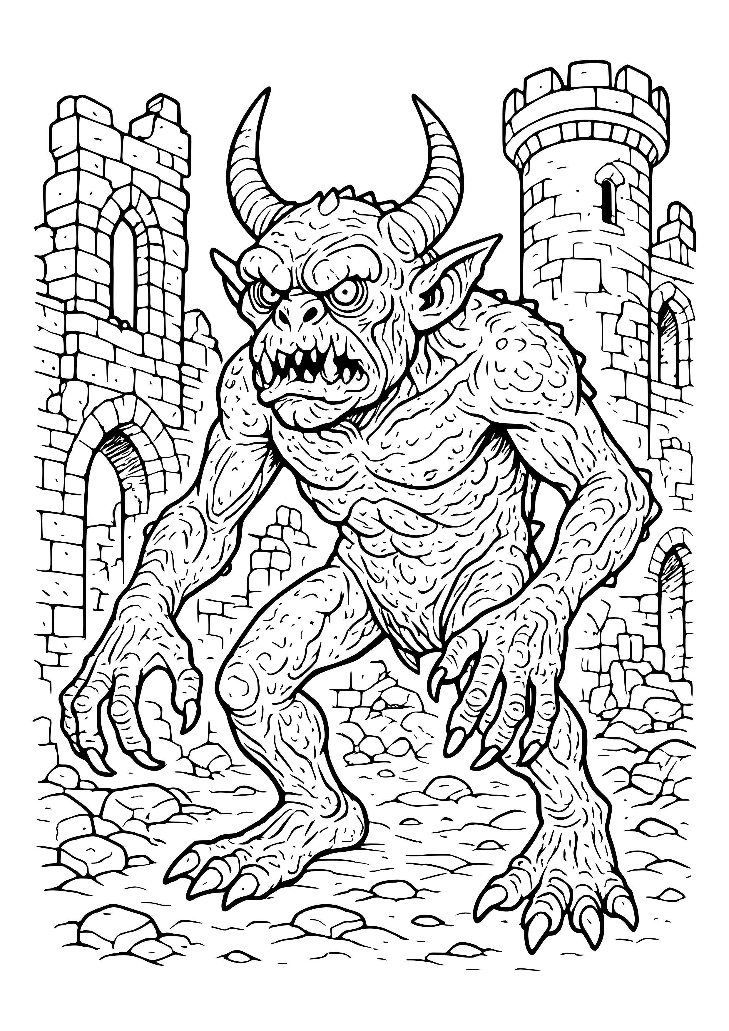 Ancient Gray Monster in a Ruined Castle Coloring Page