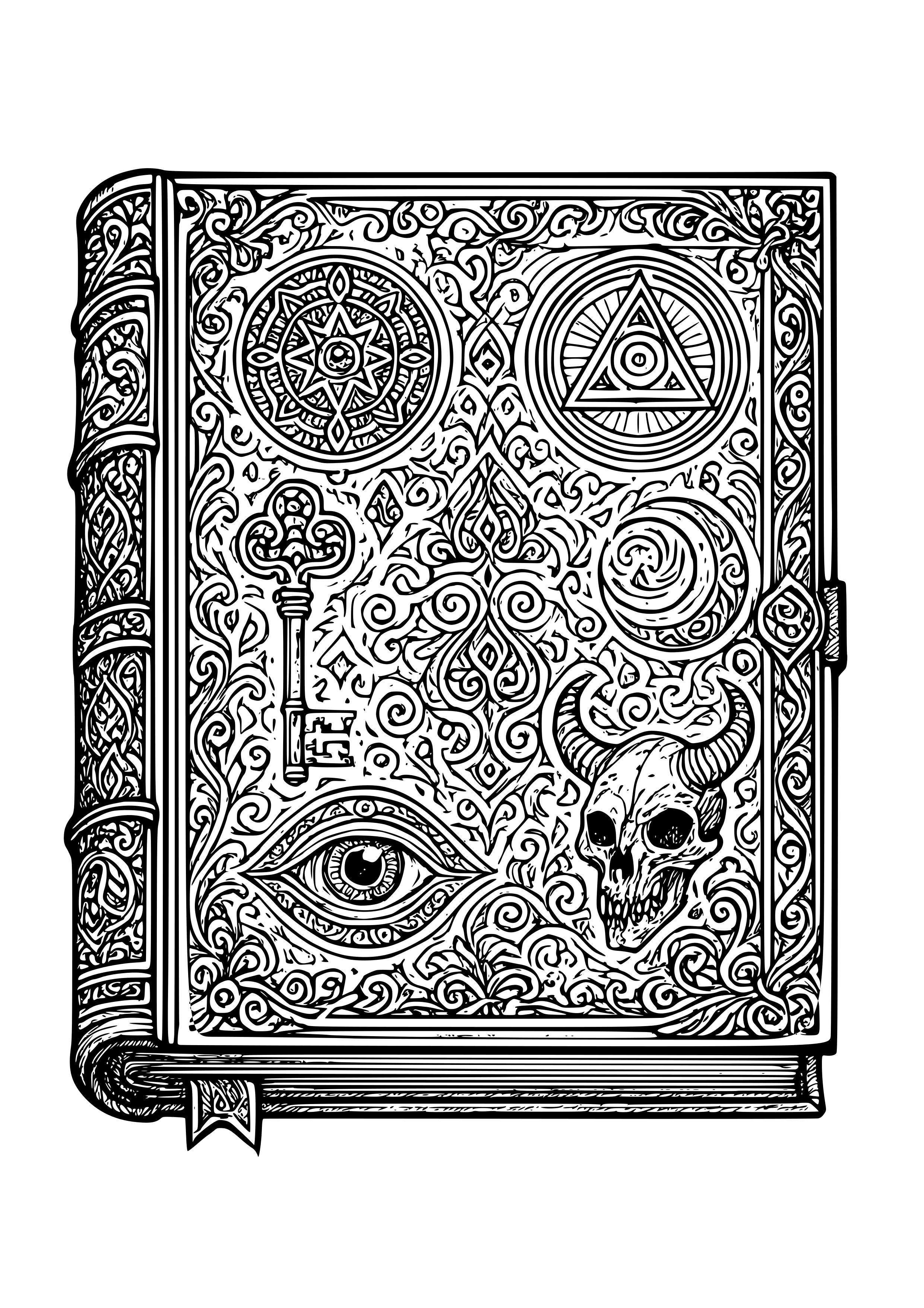 Ancient Tome with Mysterious Symbols and Sketches Coloring Page
