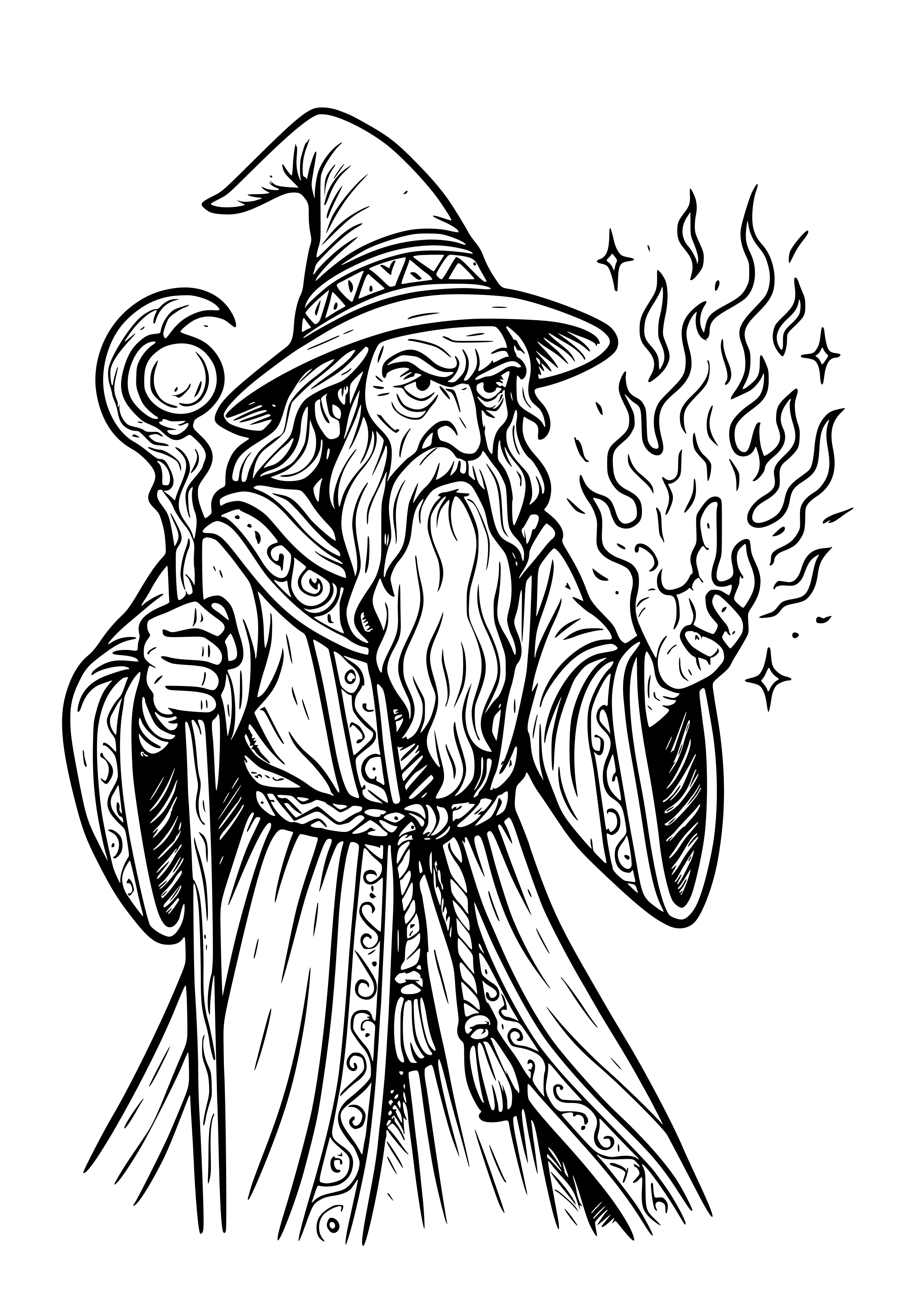 Ancient Wizard Conjuring a Spell Coloring Page