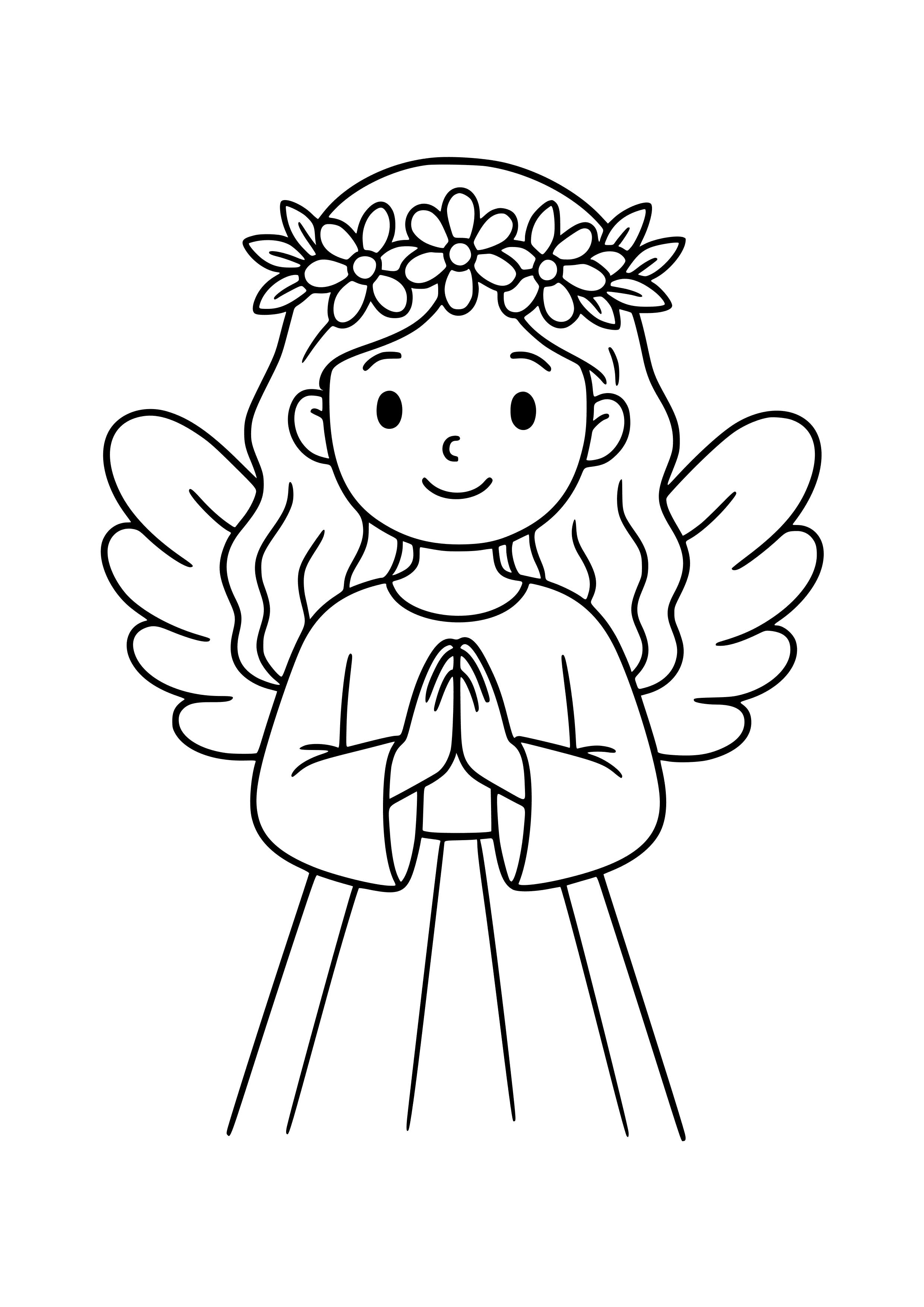 Angel with a Flower Crown Coloring Page