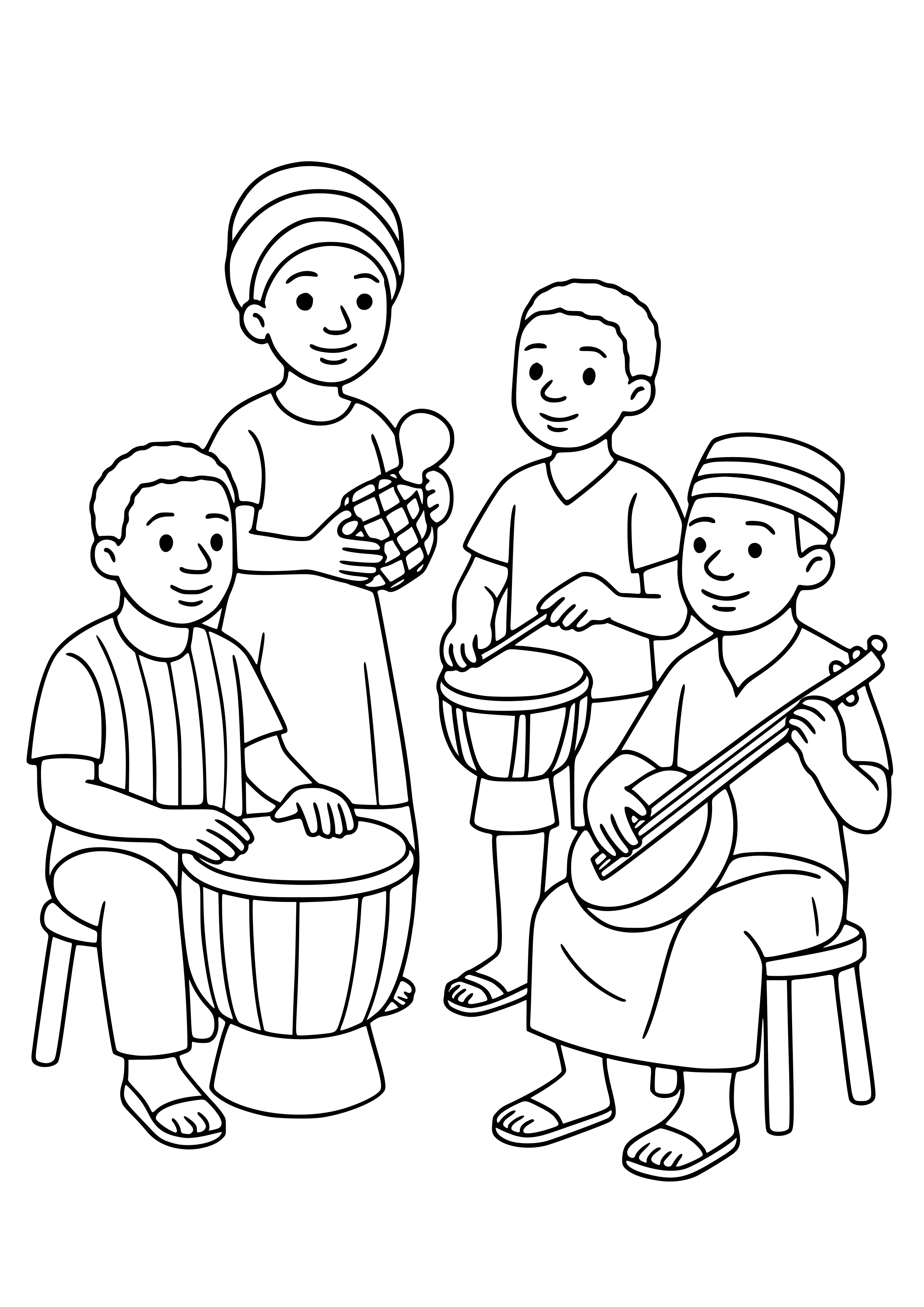Angolan Musicians Playing Traditional Instruments Coloring Page