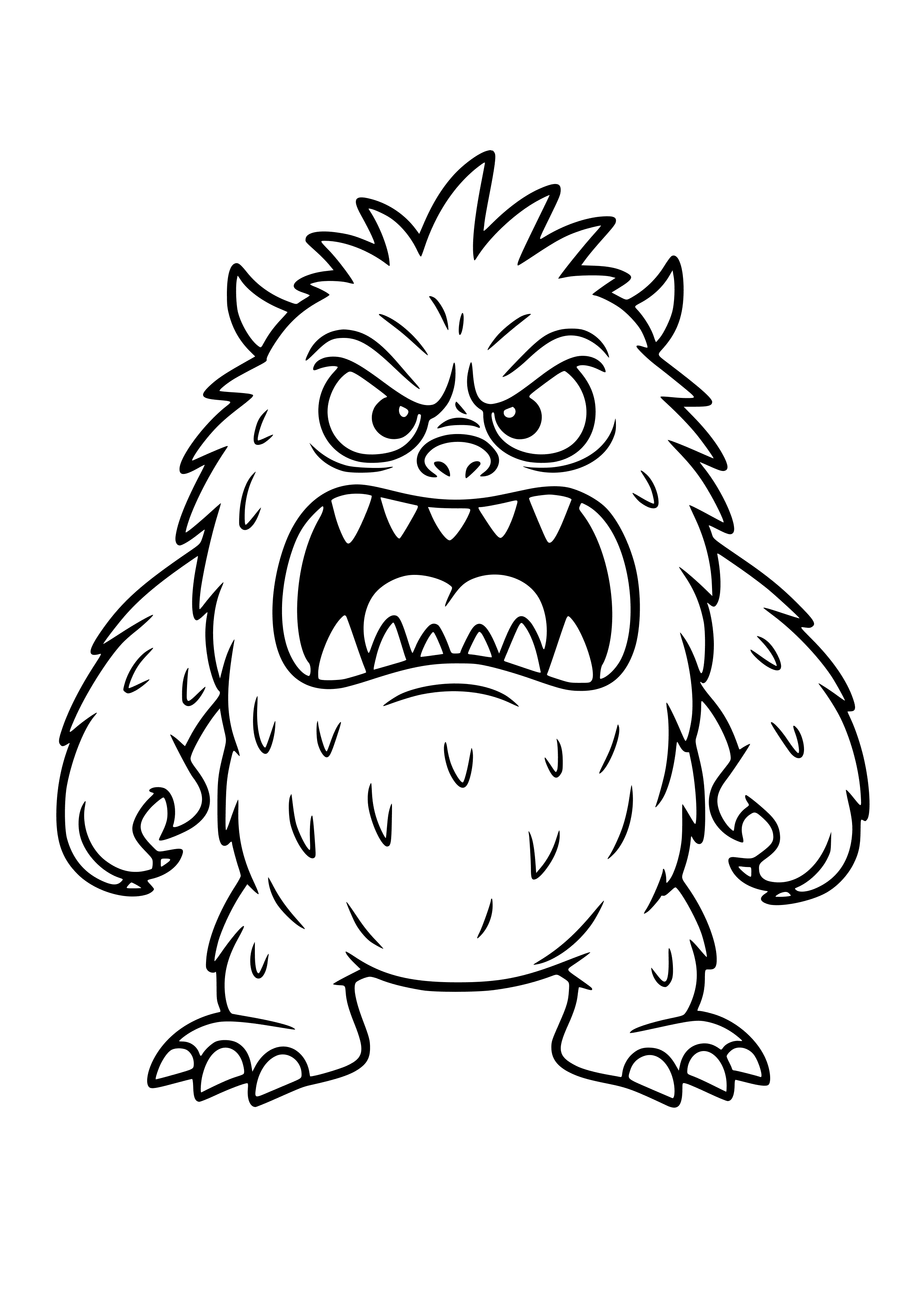 Angry Red Monster with Sharp Teeth Coloring Page