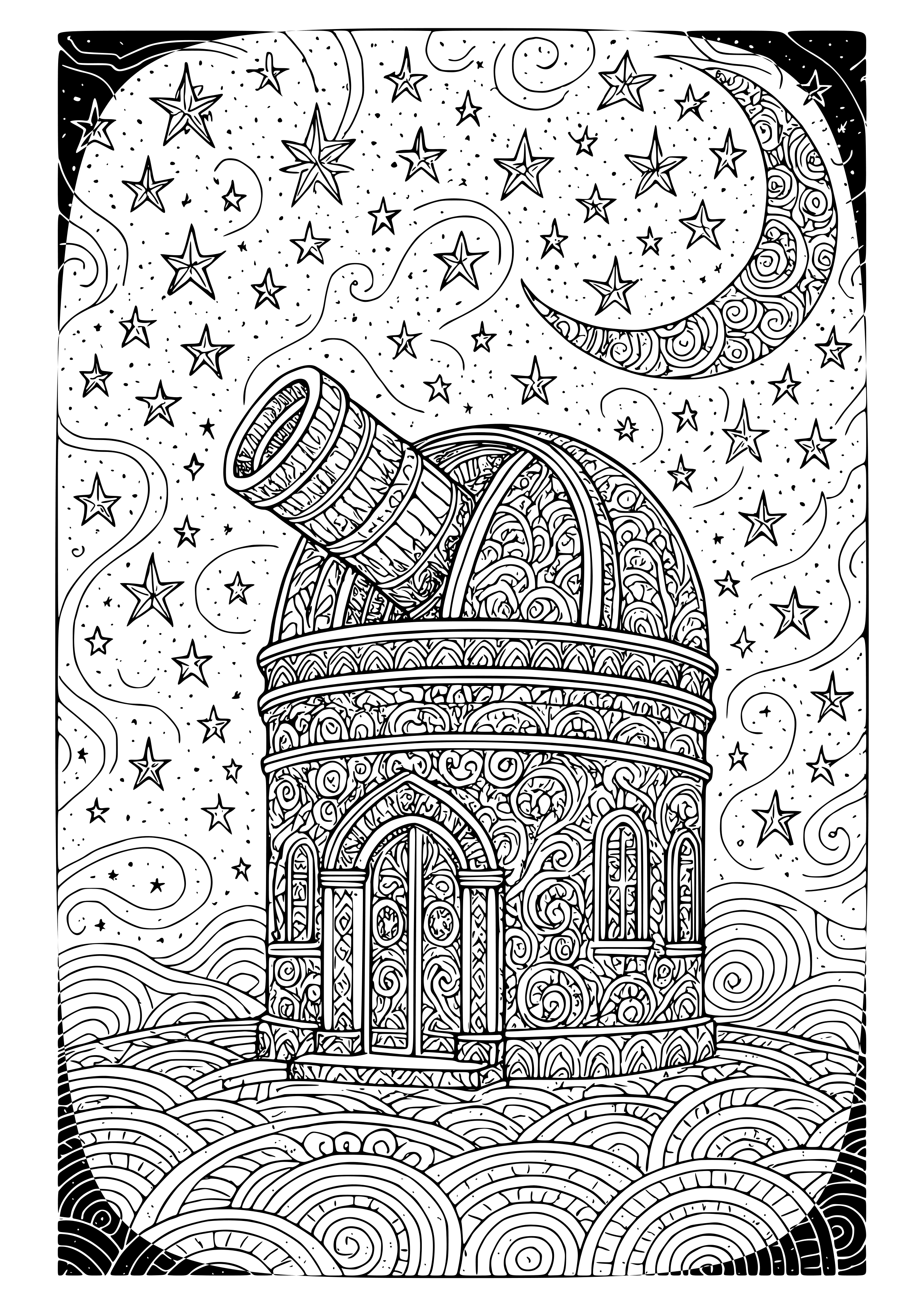 Astronomical Observatory Under Stars Coloring Page