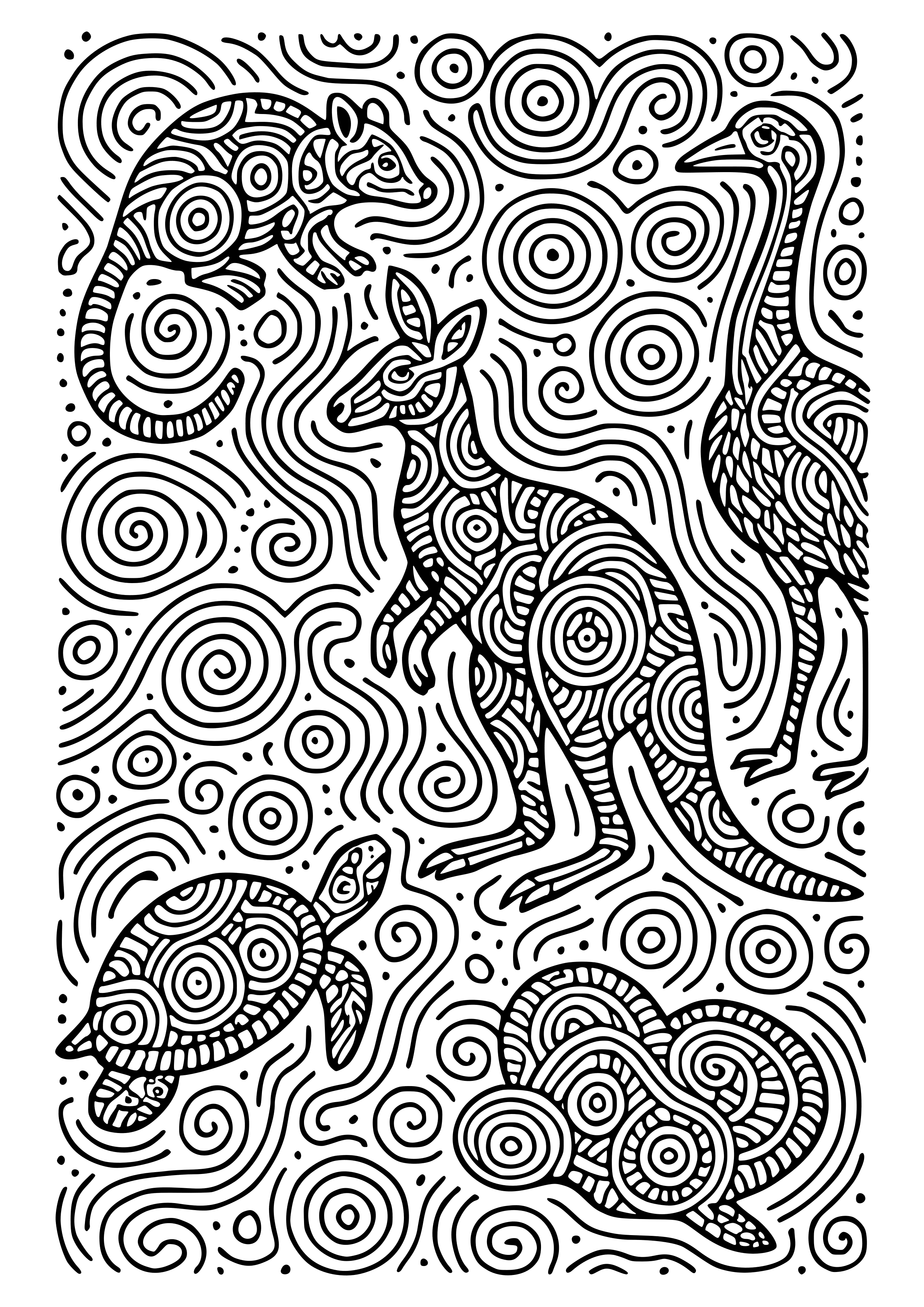 Australian Aboriginal Art Featuring Wildlife Coloring Page