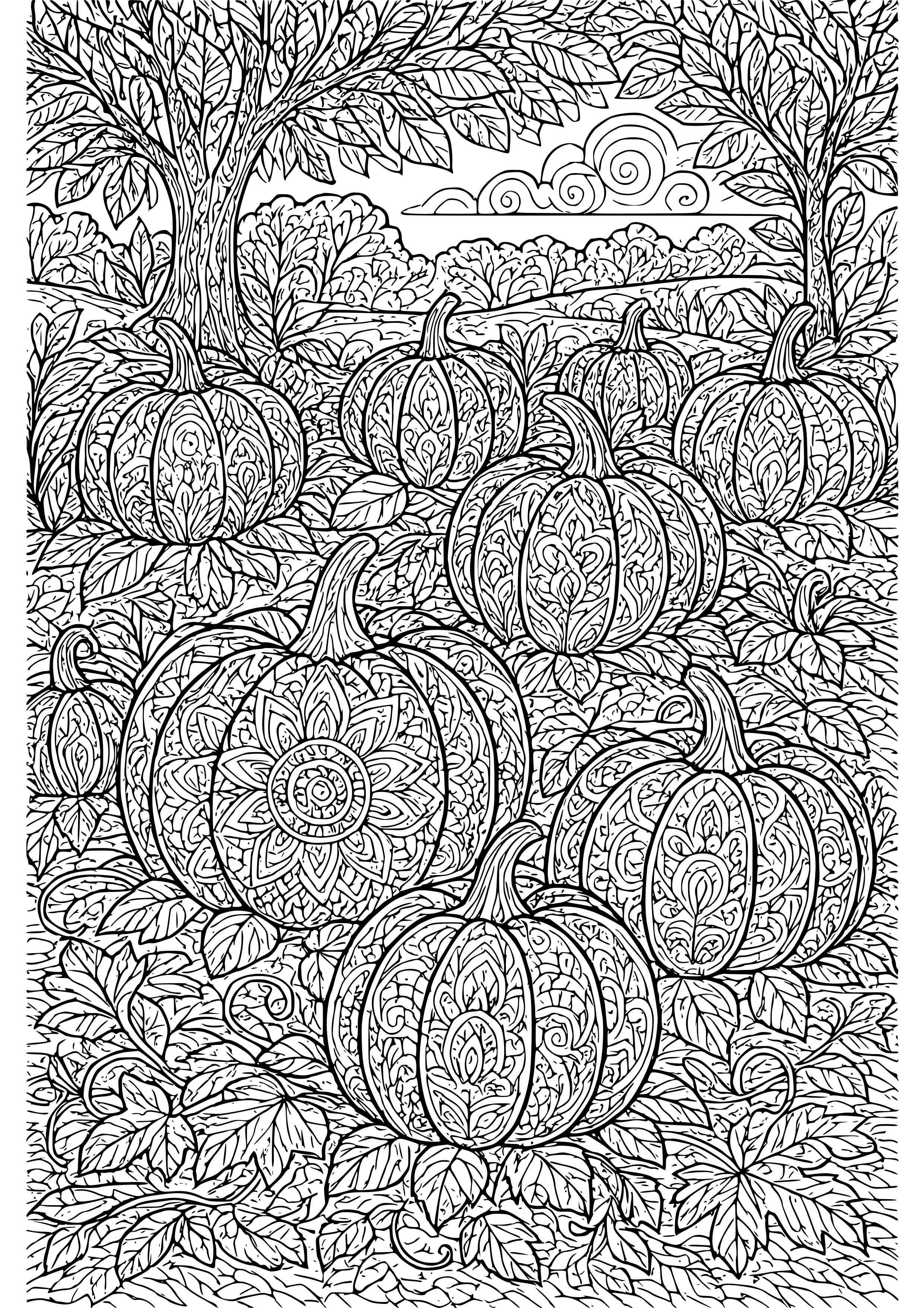 Autumn Pumpkin Patch Scene Coloring Page