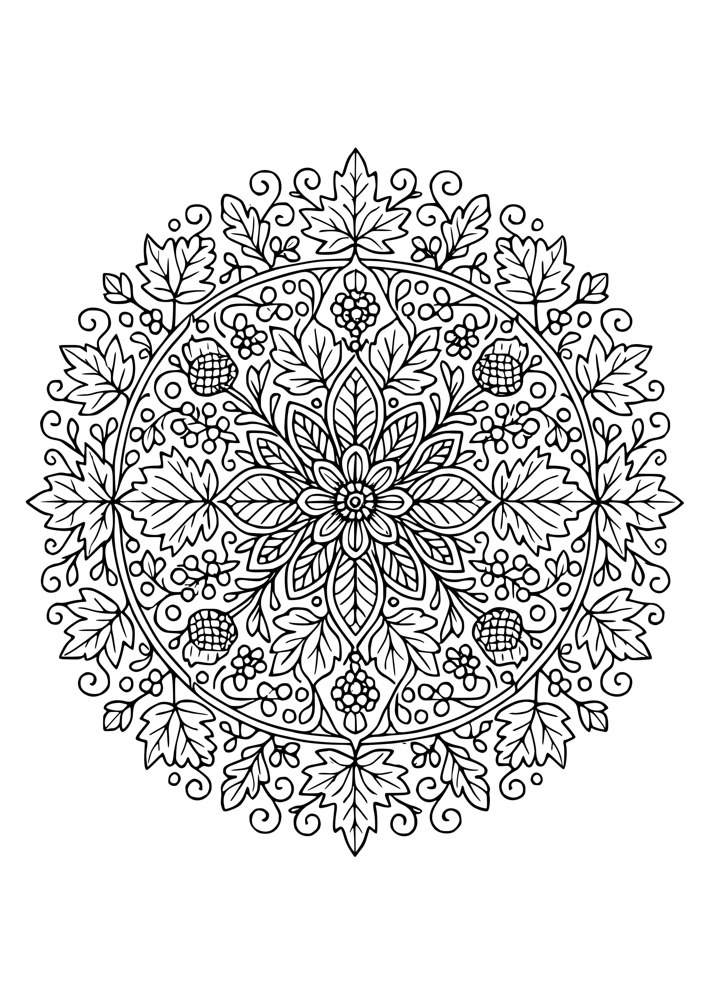Autumn-themed Mandala Coloring Page