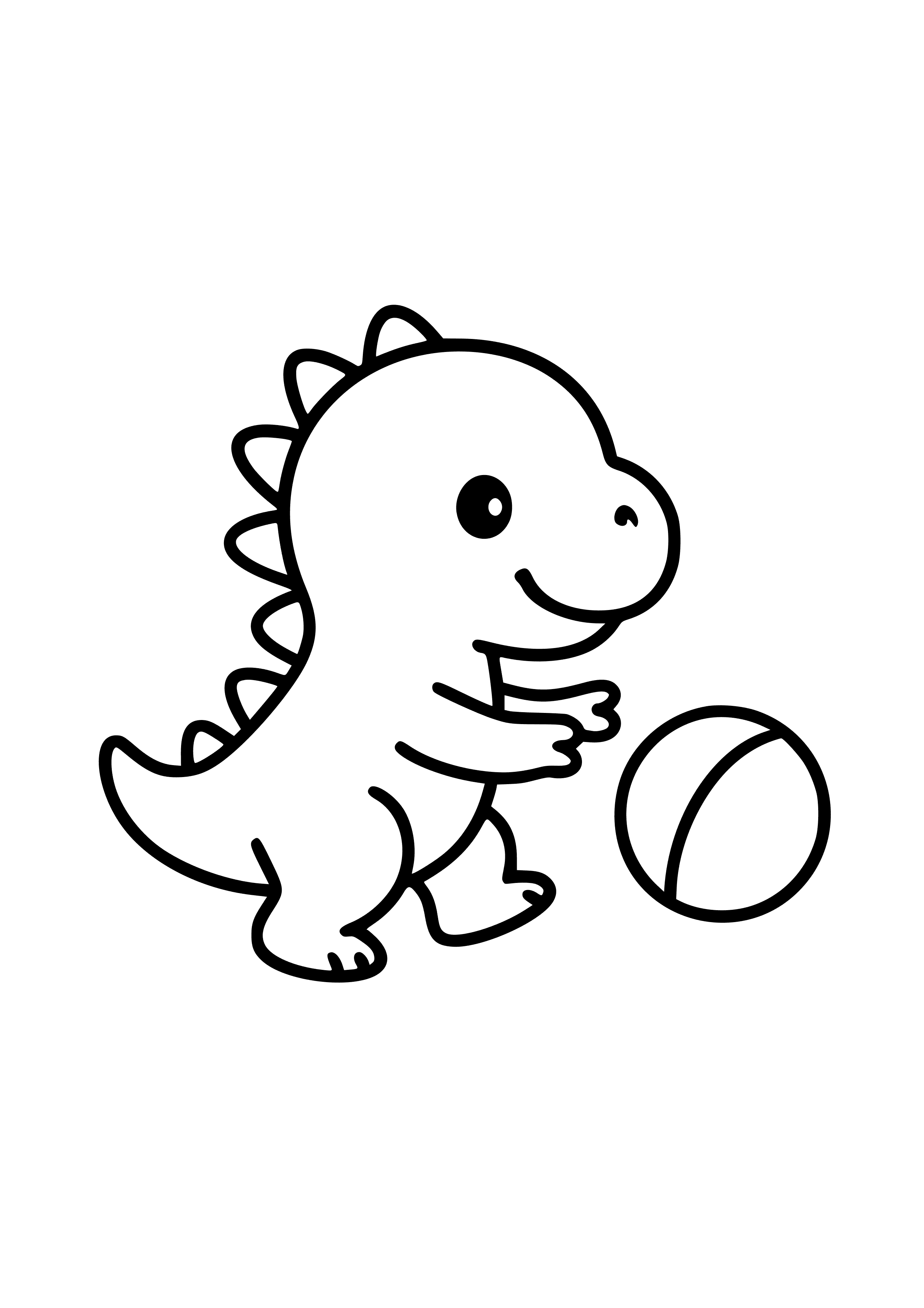 Baby Dinosaur Playing with a Ball Coloring Page