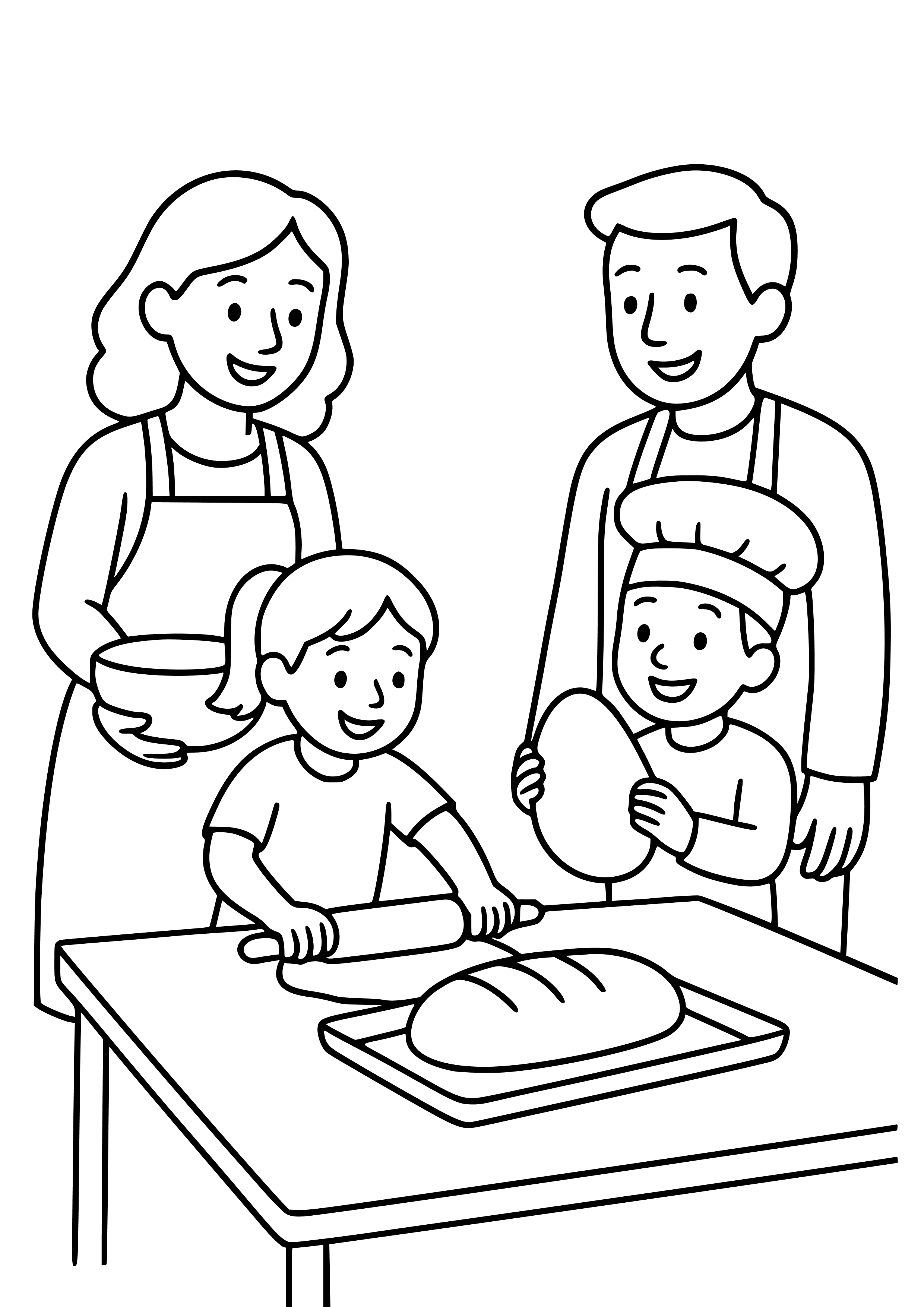 Baking Bread with Family Coloring Page