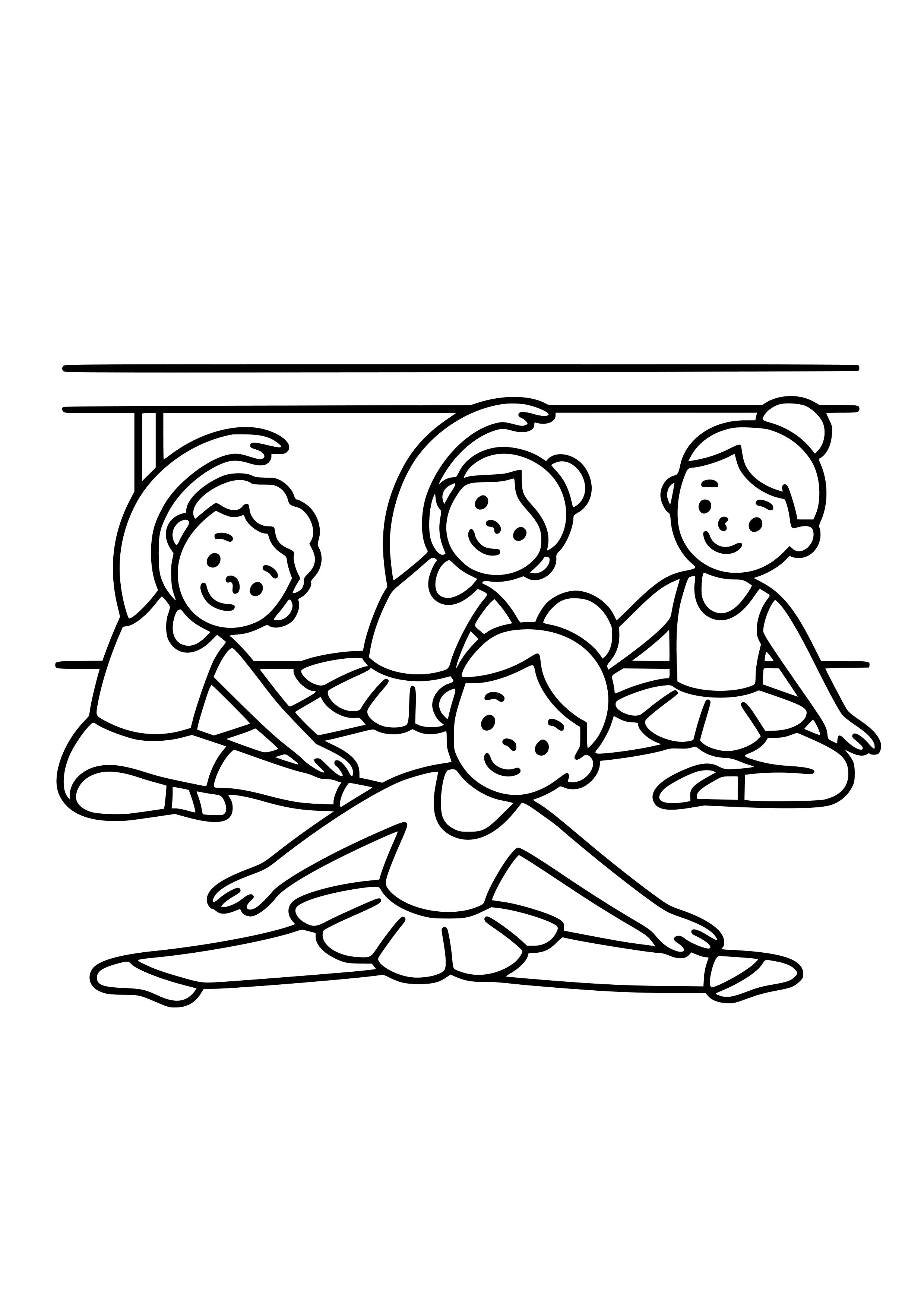 Ballet Class with Students Stretching Coloring Page