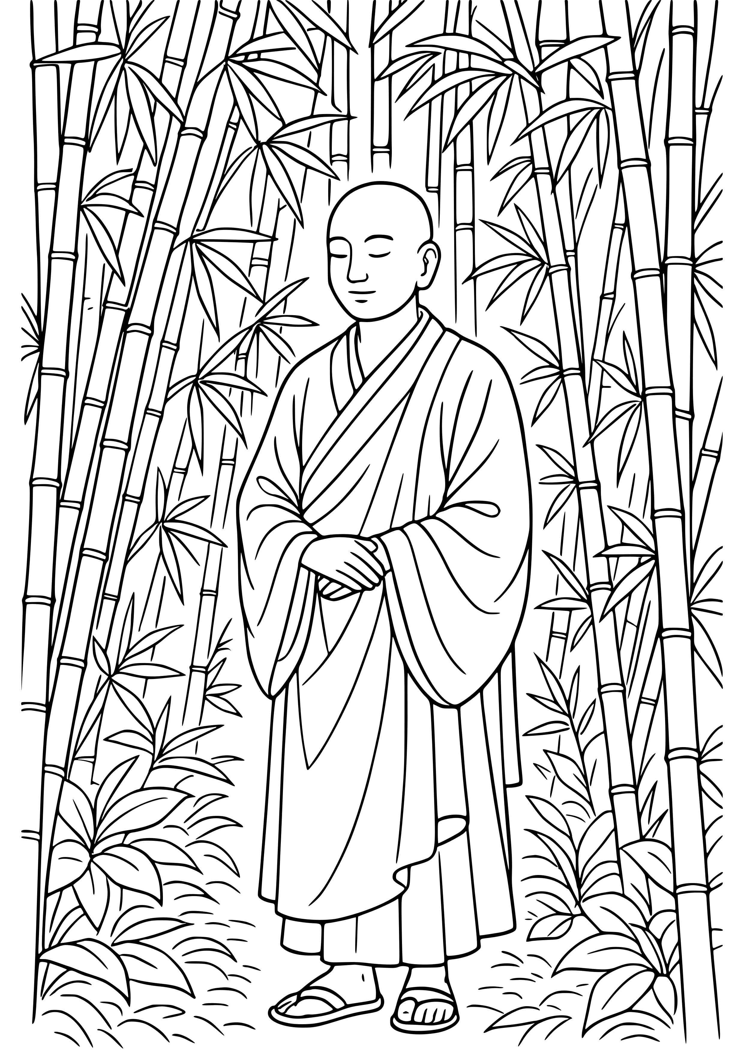 Bamboo Forest with a Monk Coloring Page