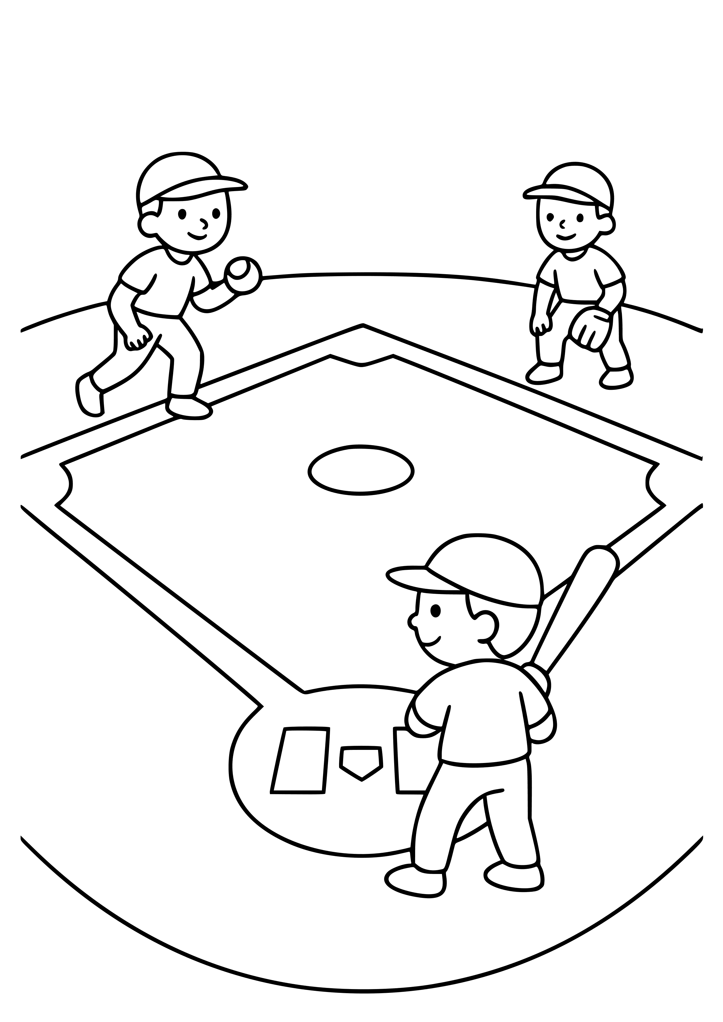 Baseball Diamond with Players Coloring Page