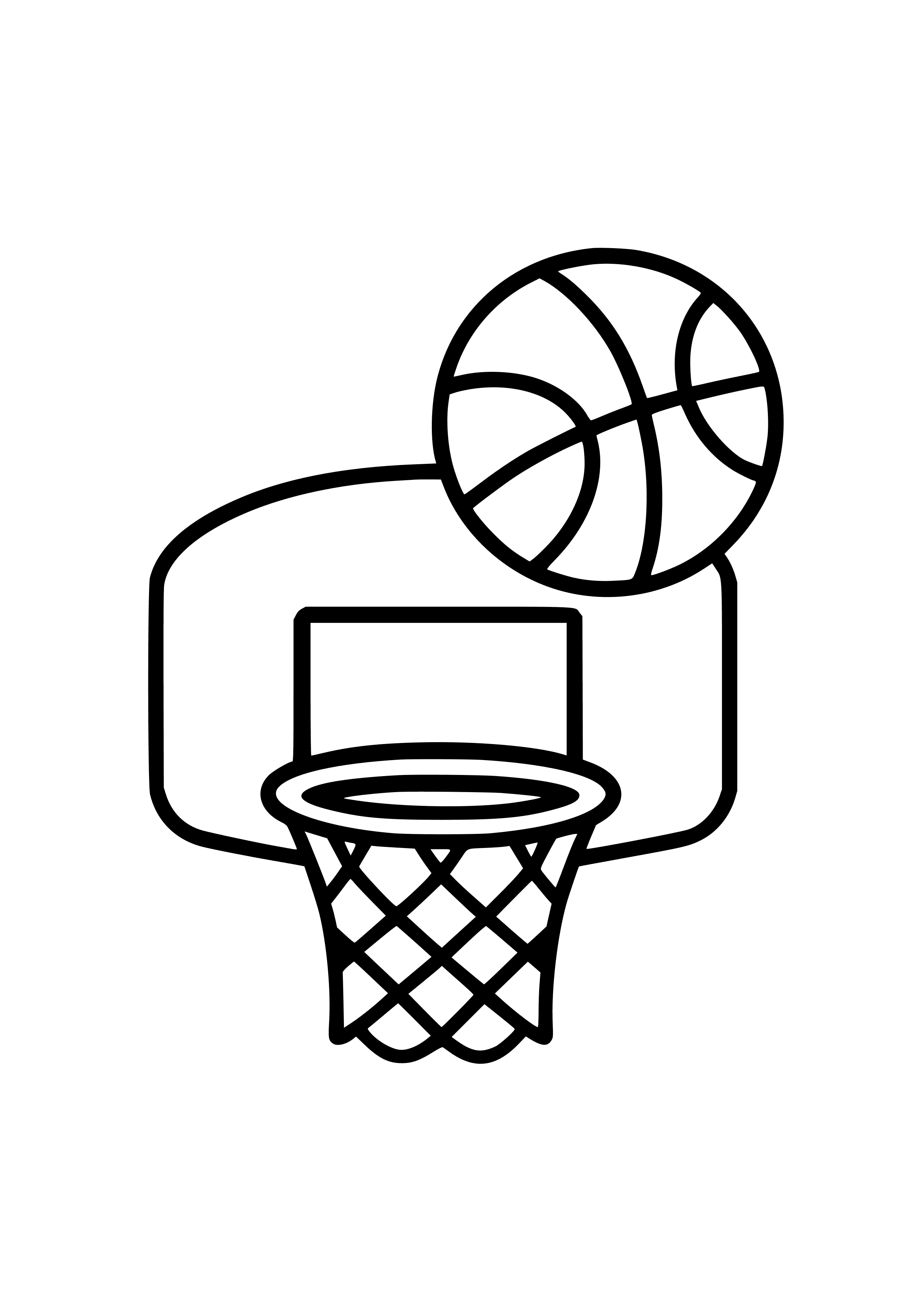 Basketball Hoop with a Flying Ball Coloring Page