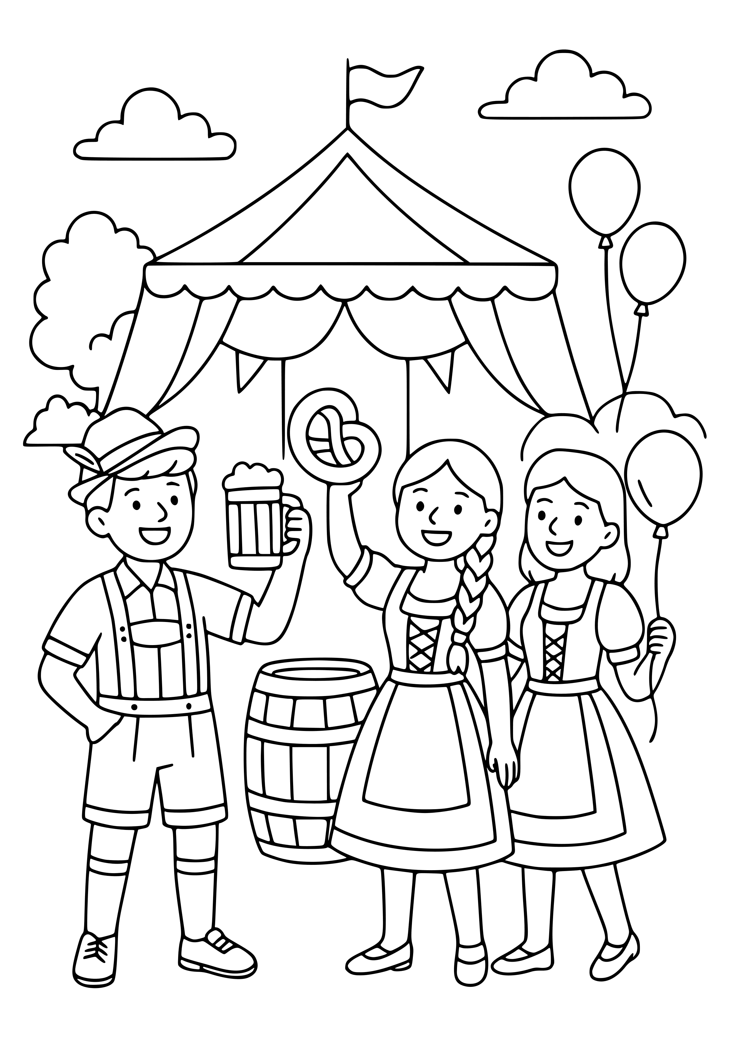 Bavarian Folk Festival with People in Lederhosen Coloring Page