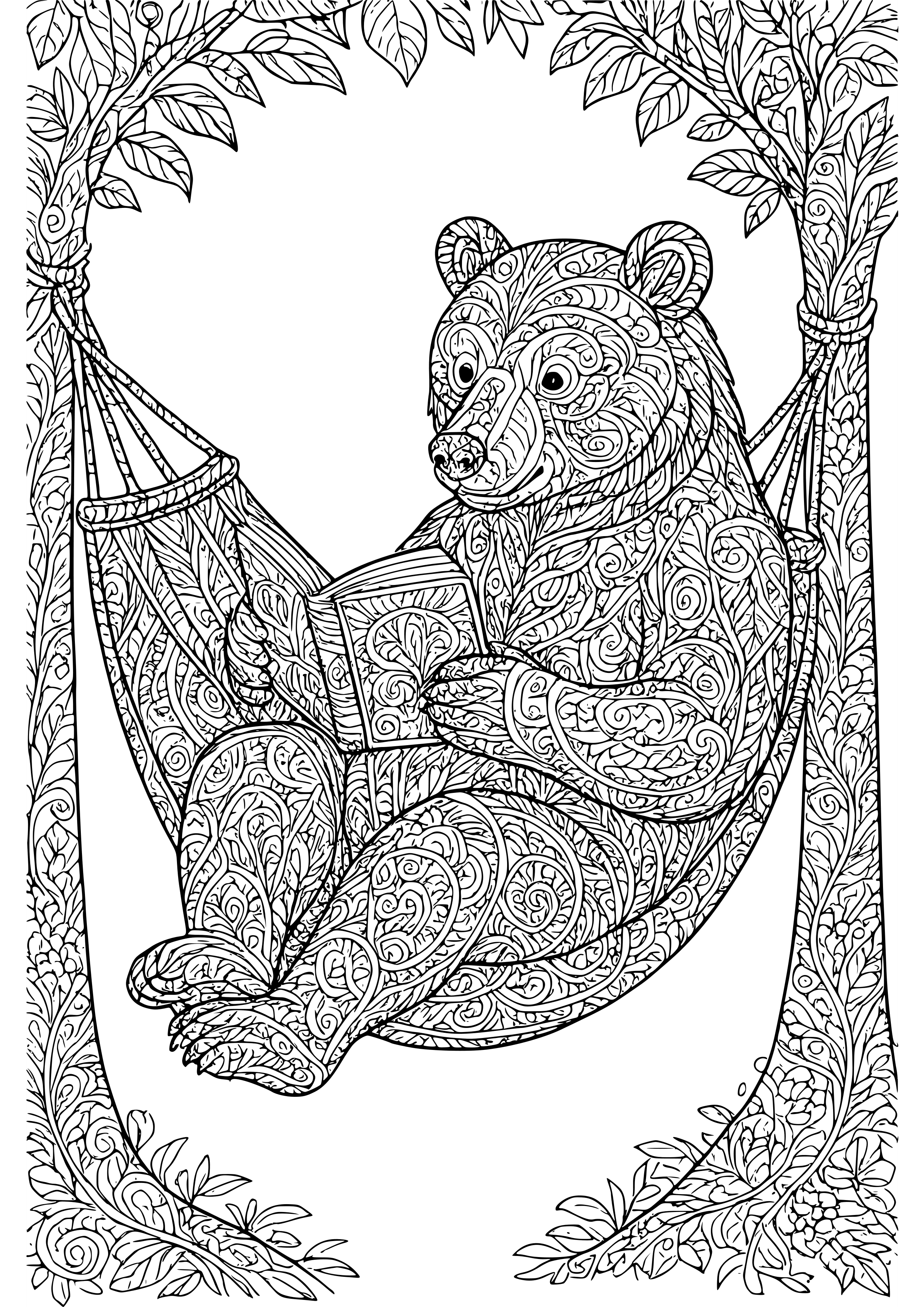 Bear in a Hammock Reading a Novel Coloring Page
