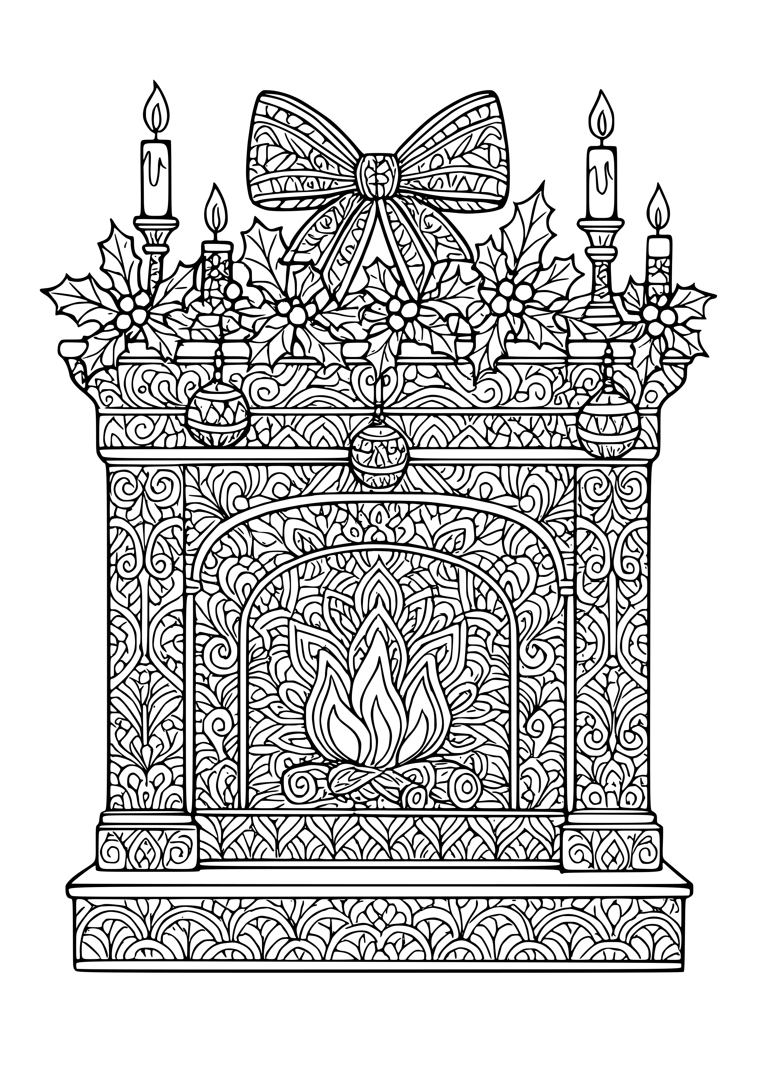Beautifully Decorated Fireplace Coloring Page