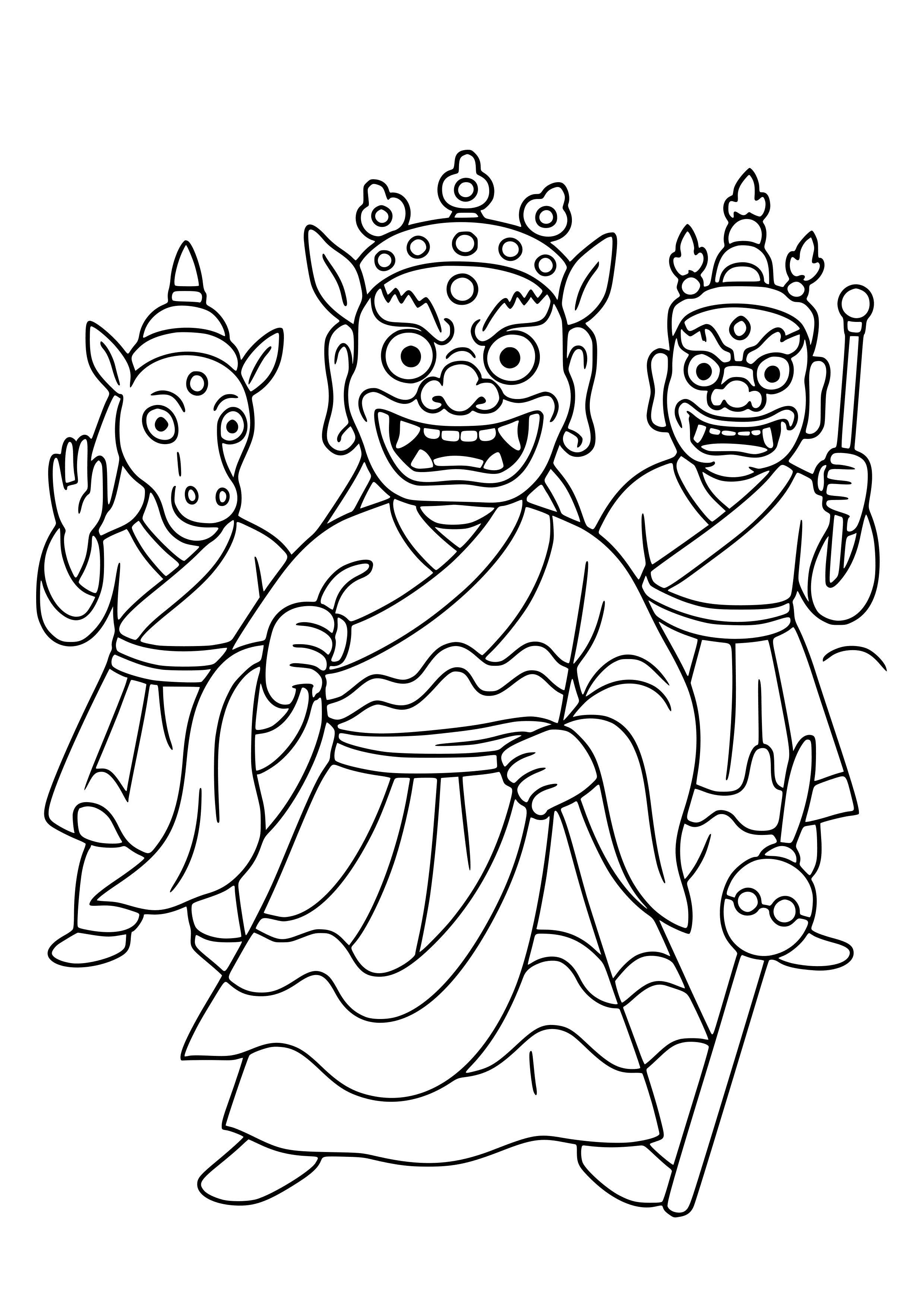 Bhutanese Festival with Colorful Masks Coloring Page