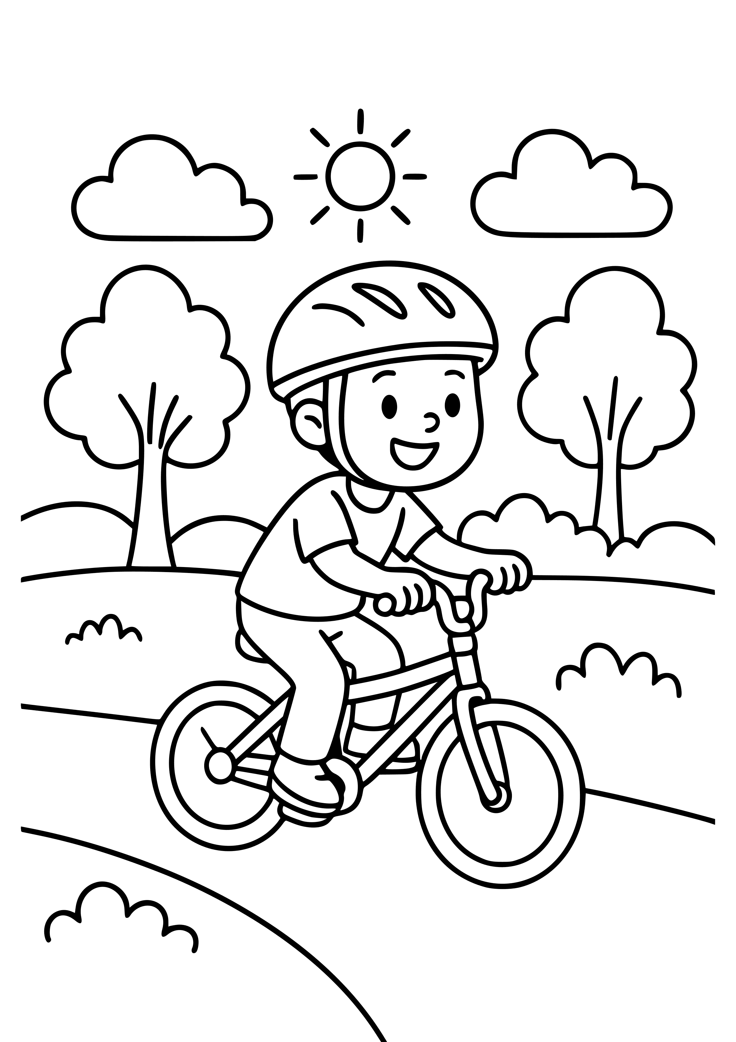 Bicyclist Riding Through a Park Coloring Page