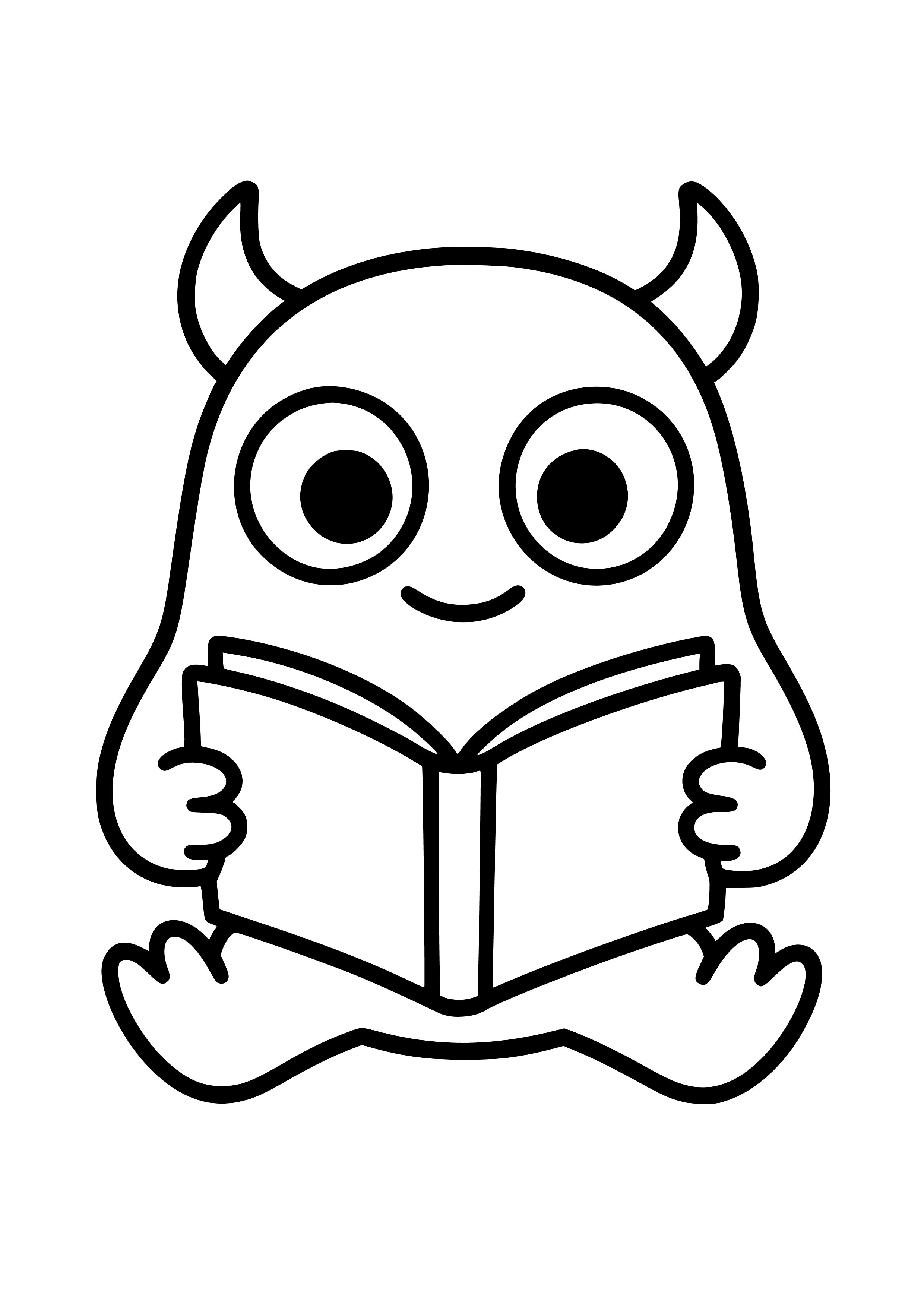Big-eyed Yellow Monster Reading a Book Coloring Page