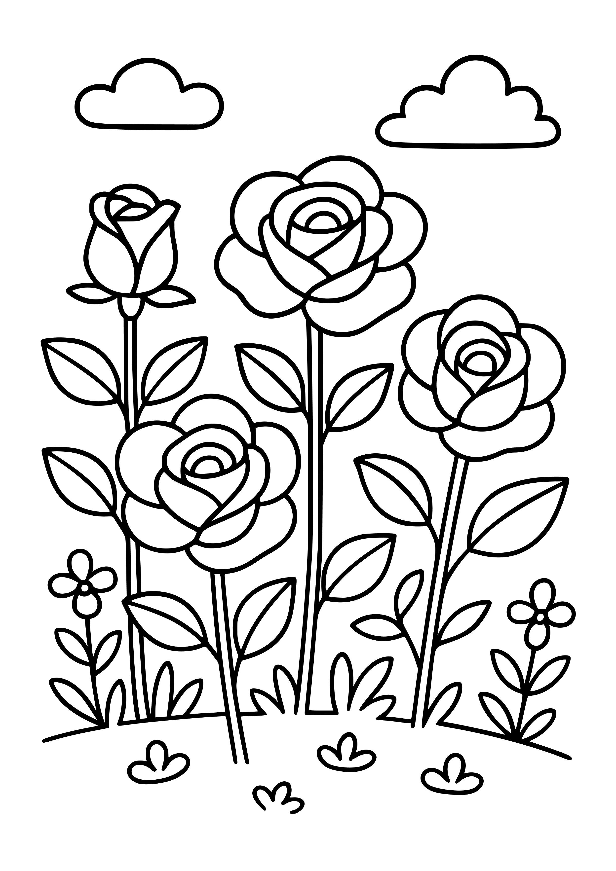 Blooming Roses in a Garden Coloring Page