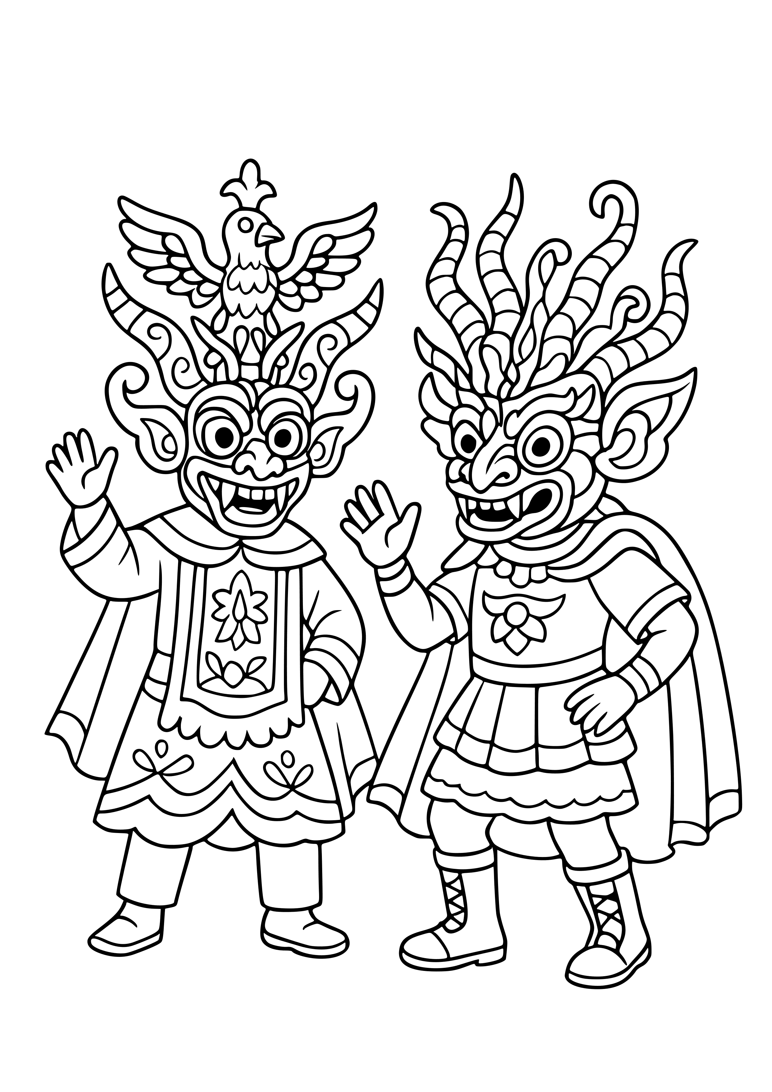 Bolivian Carnival with Traditional Masks Coloring Page