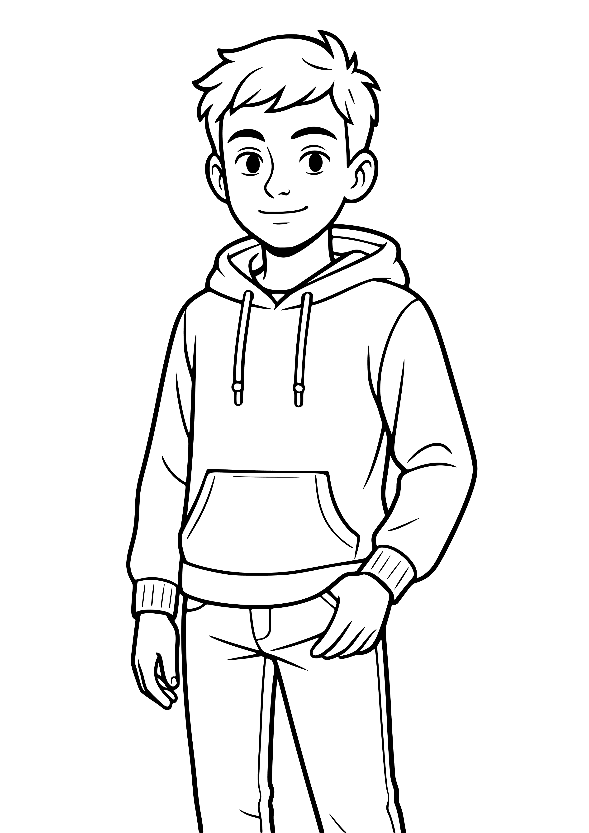 Boy in a Casual Hoodie and Jeans Coloring Page