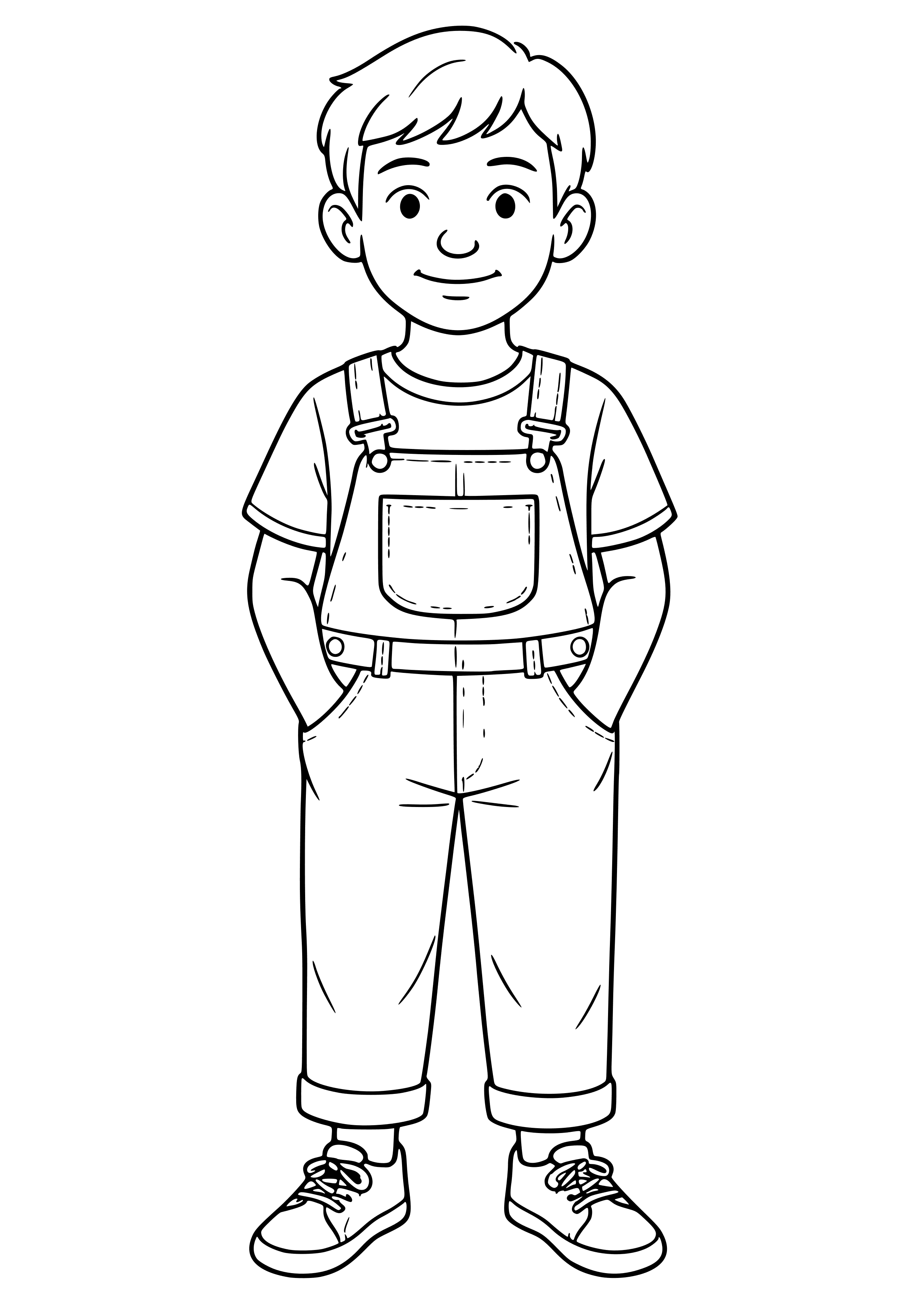 Boy in a Classic Denim Overalls Coloring Page