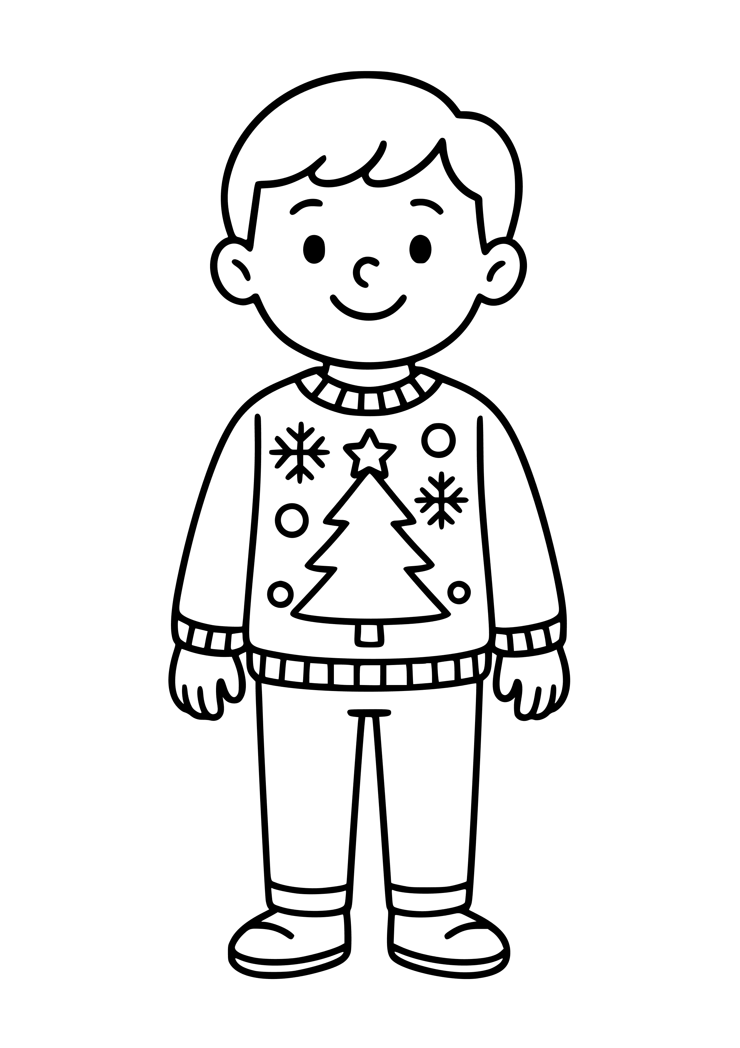 Boy in a Festive Holiday Sweater Coloring Page