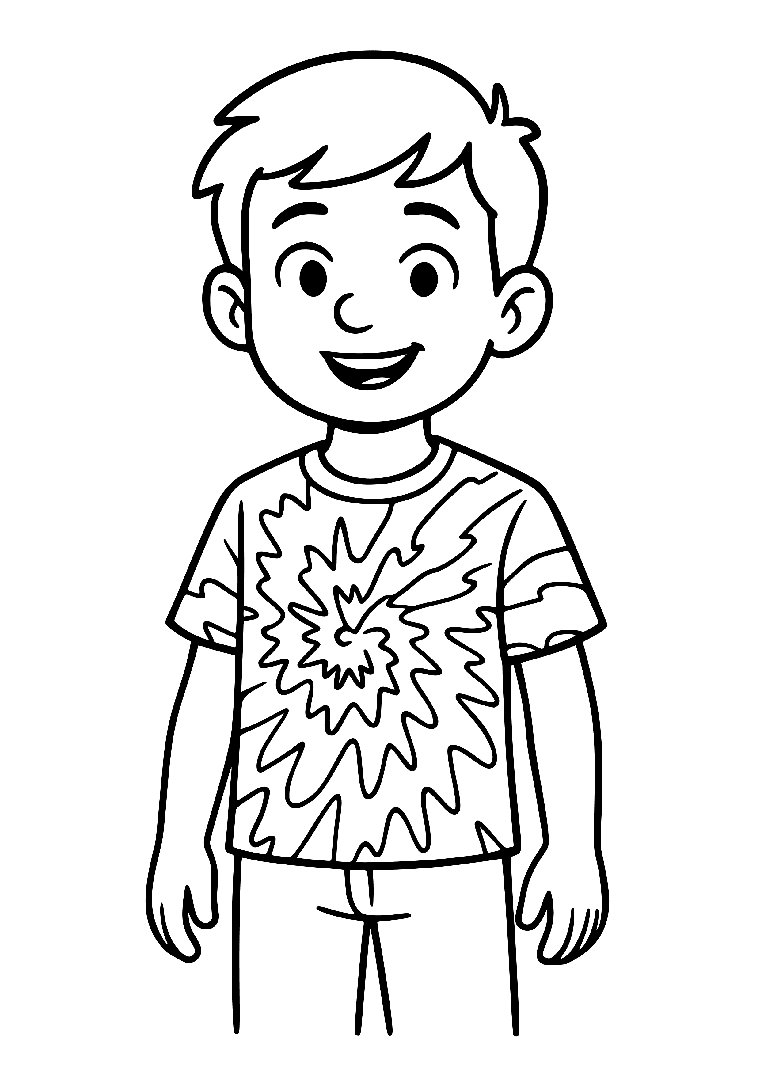 Boy in a Funky Tie-dye Shirt Coloring Page