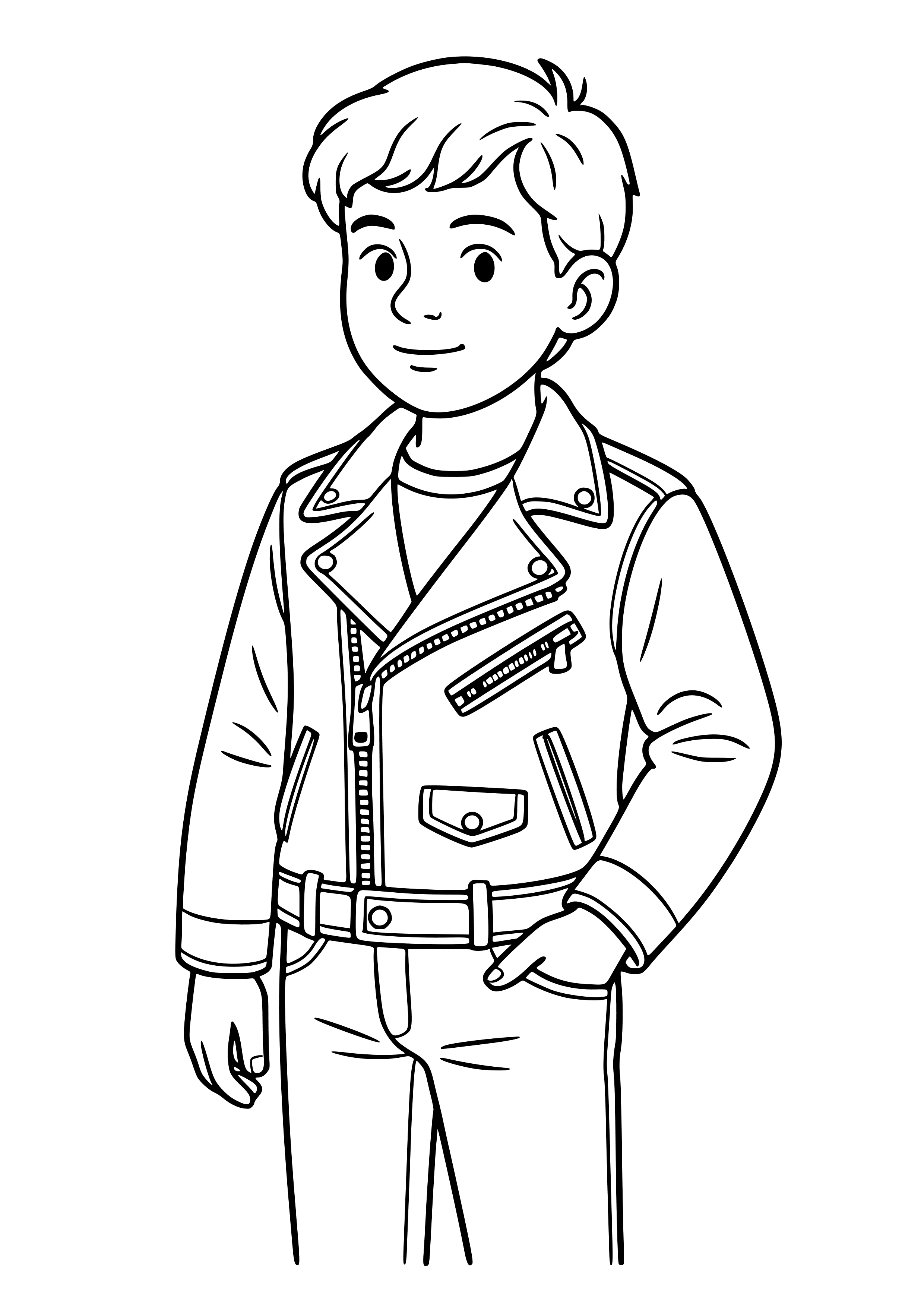 Boy in a Vintage Leather Jacket Coloring Page