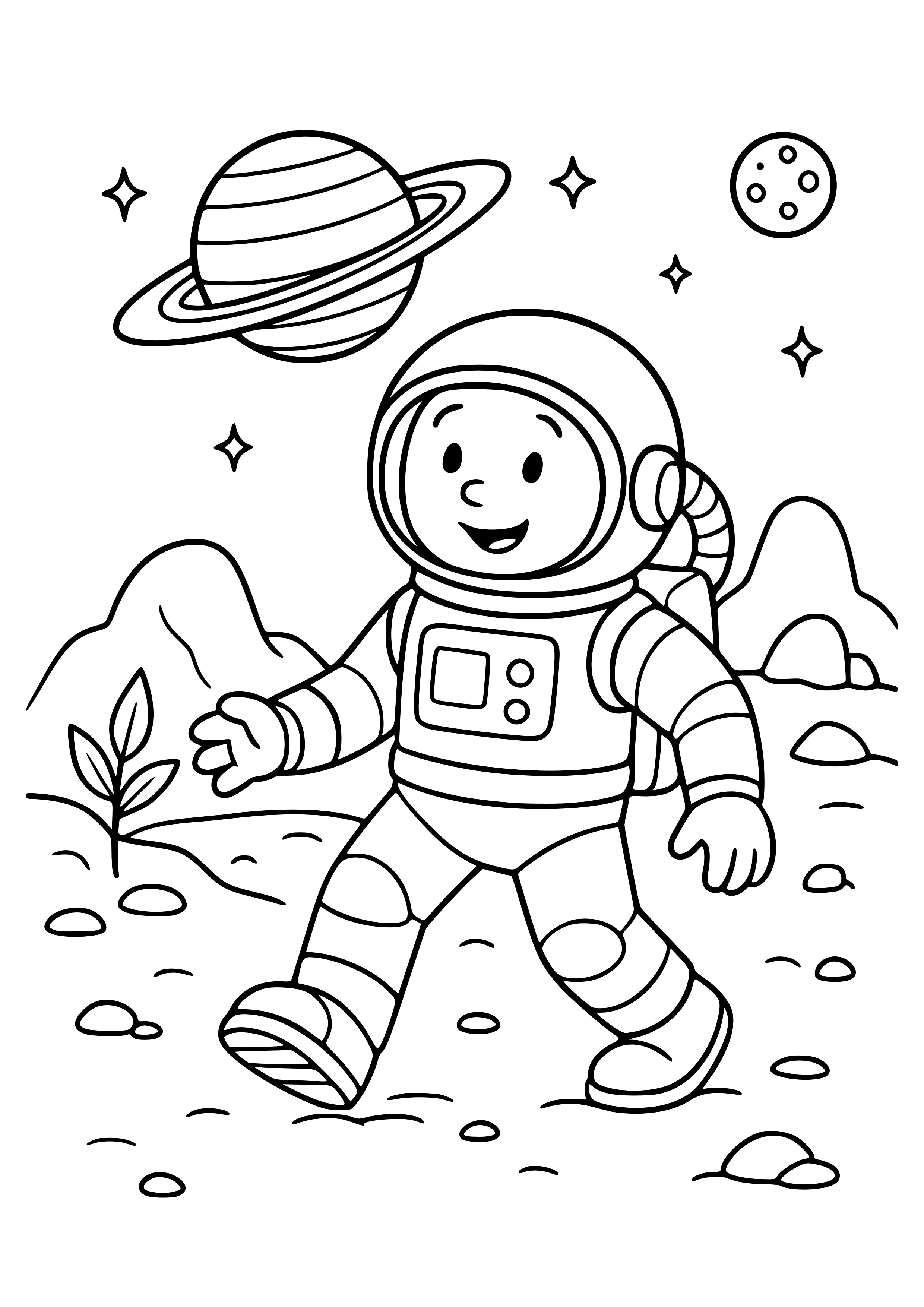 Brave Astronaut Exploring a New Planet Coloring Page
