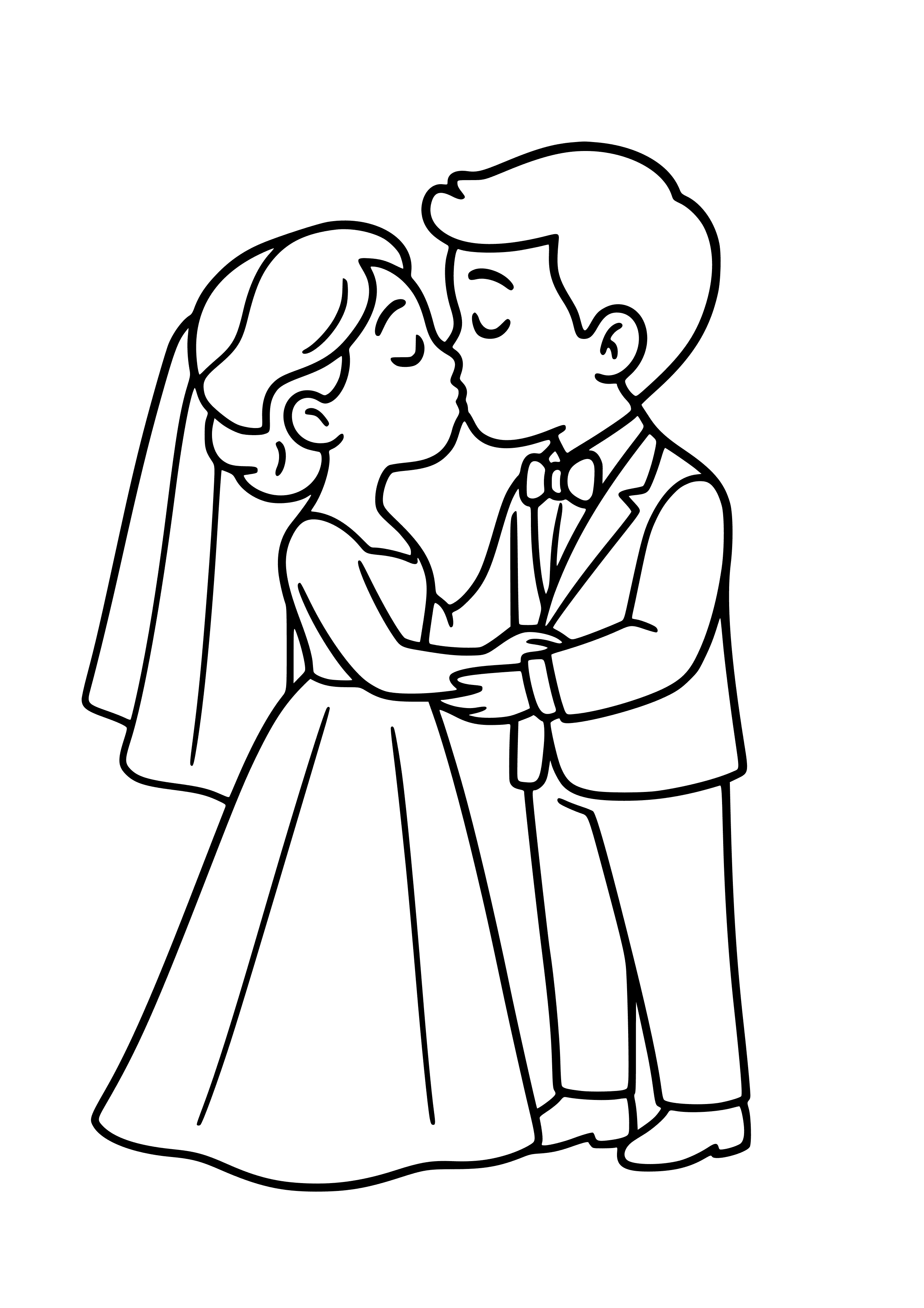 Bride and Groom Sharing a Kiss Coloring Page
