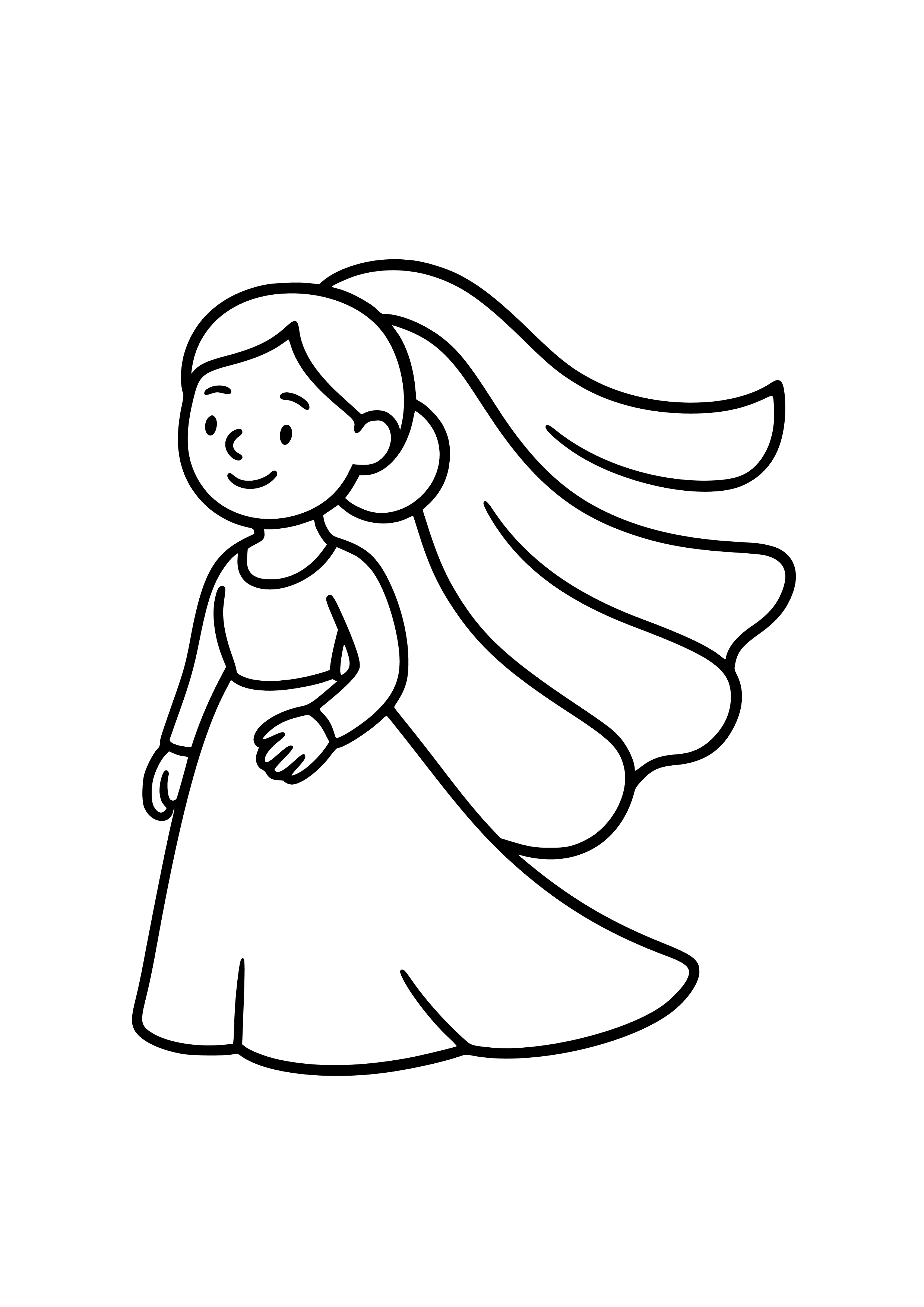 Bride's Veil Blowing in the Wind Coloring Page