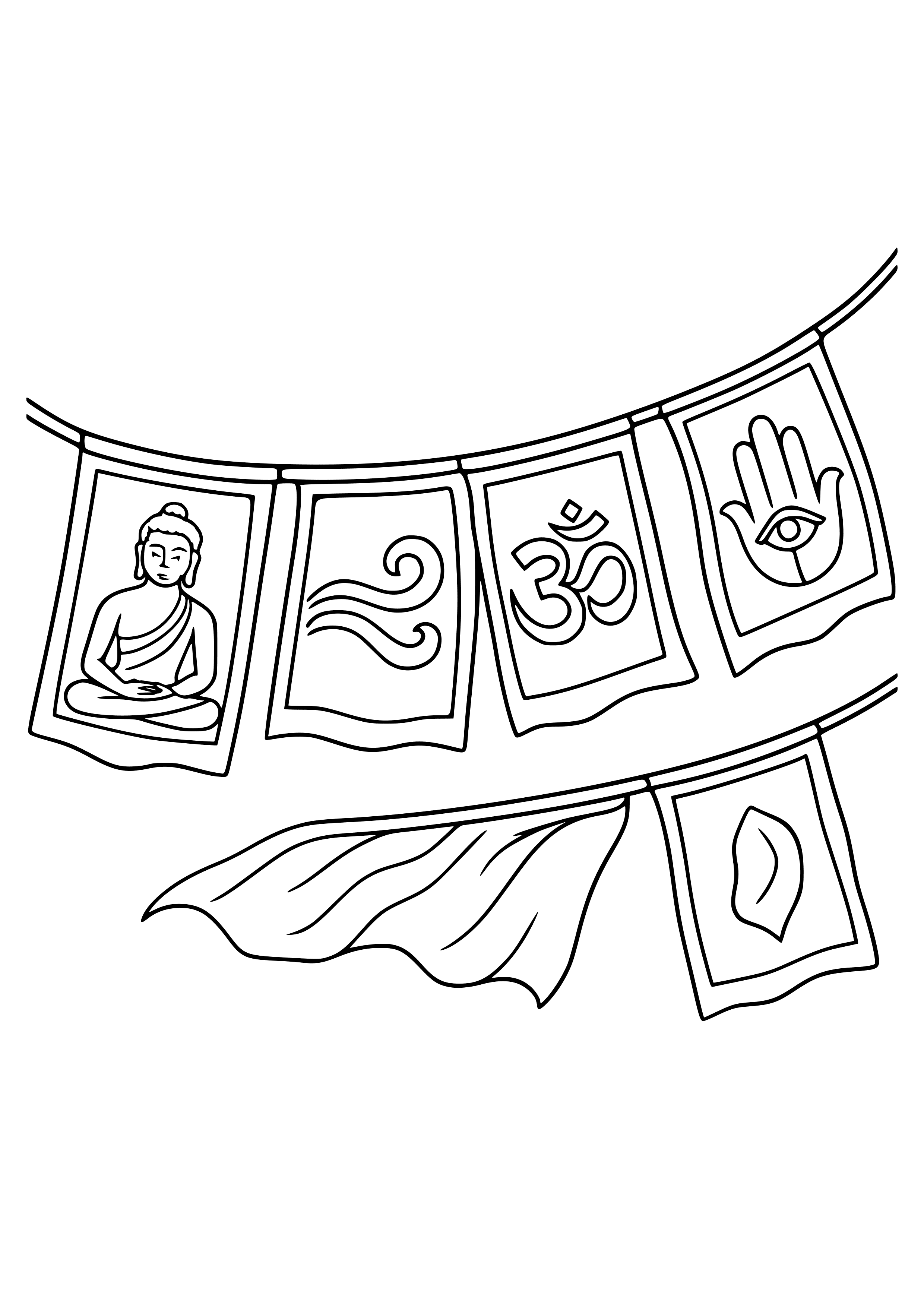 Buddhist Prayer Flags in the Wind Coloring Page