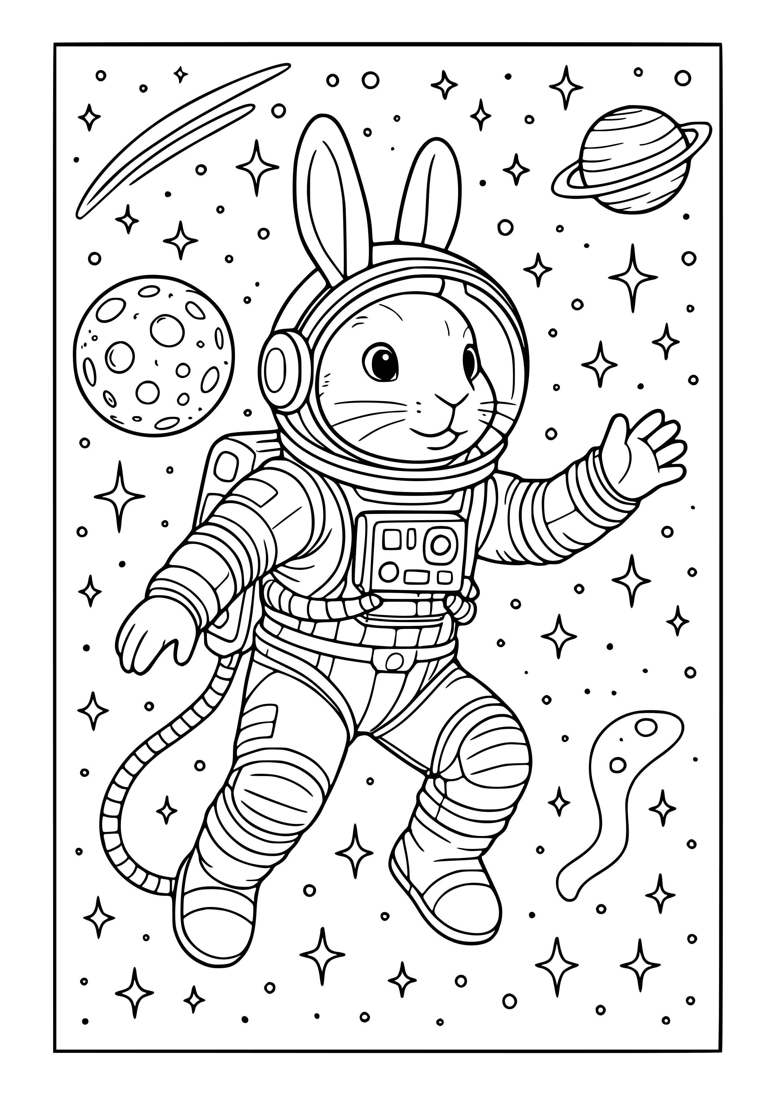 Bunny Astronaut Exploring Space Coloring Page