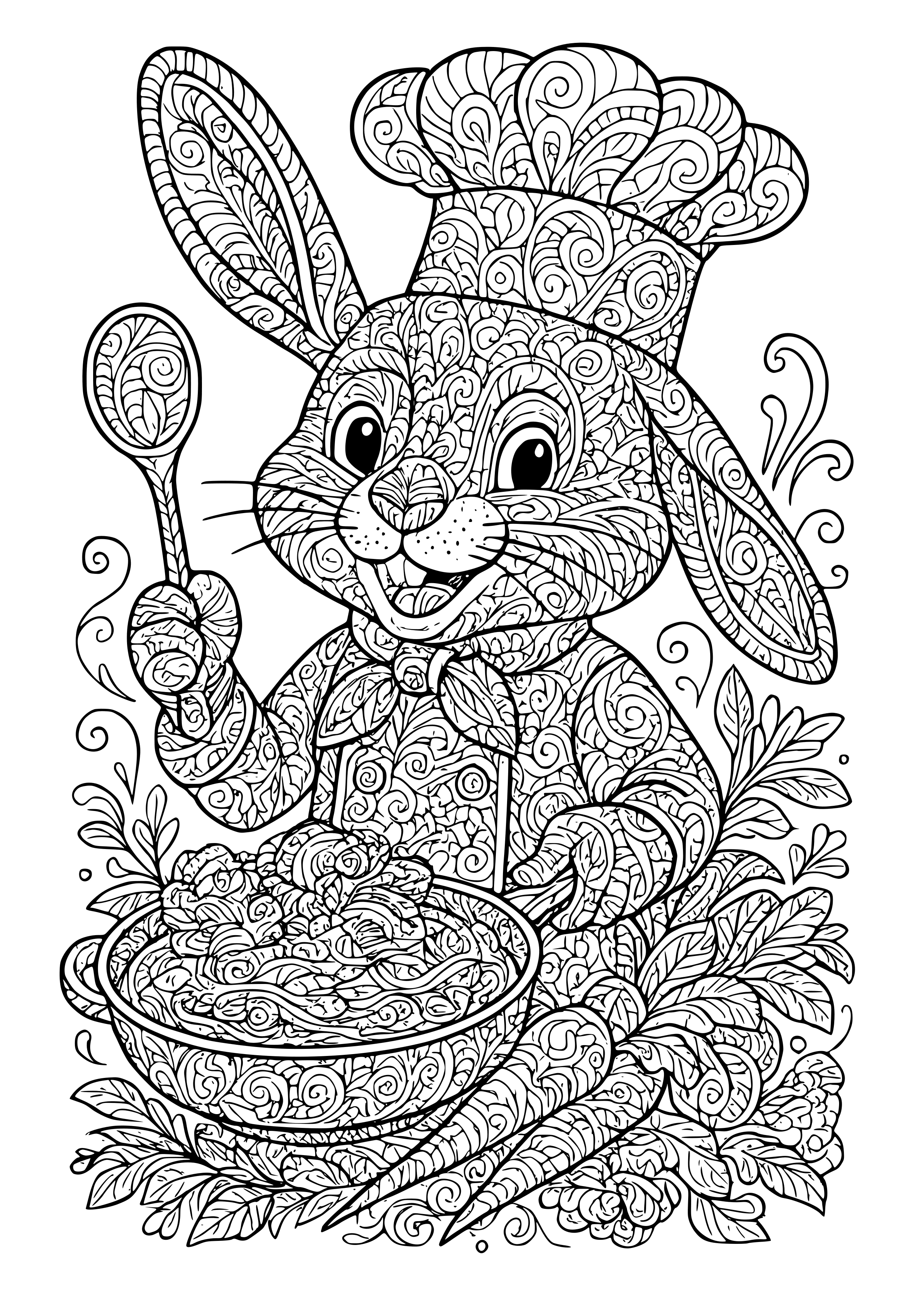 Bunny Chef Cooking Up an Extravagant Meal Coloring Page