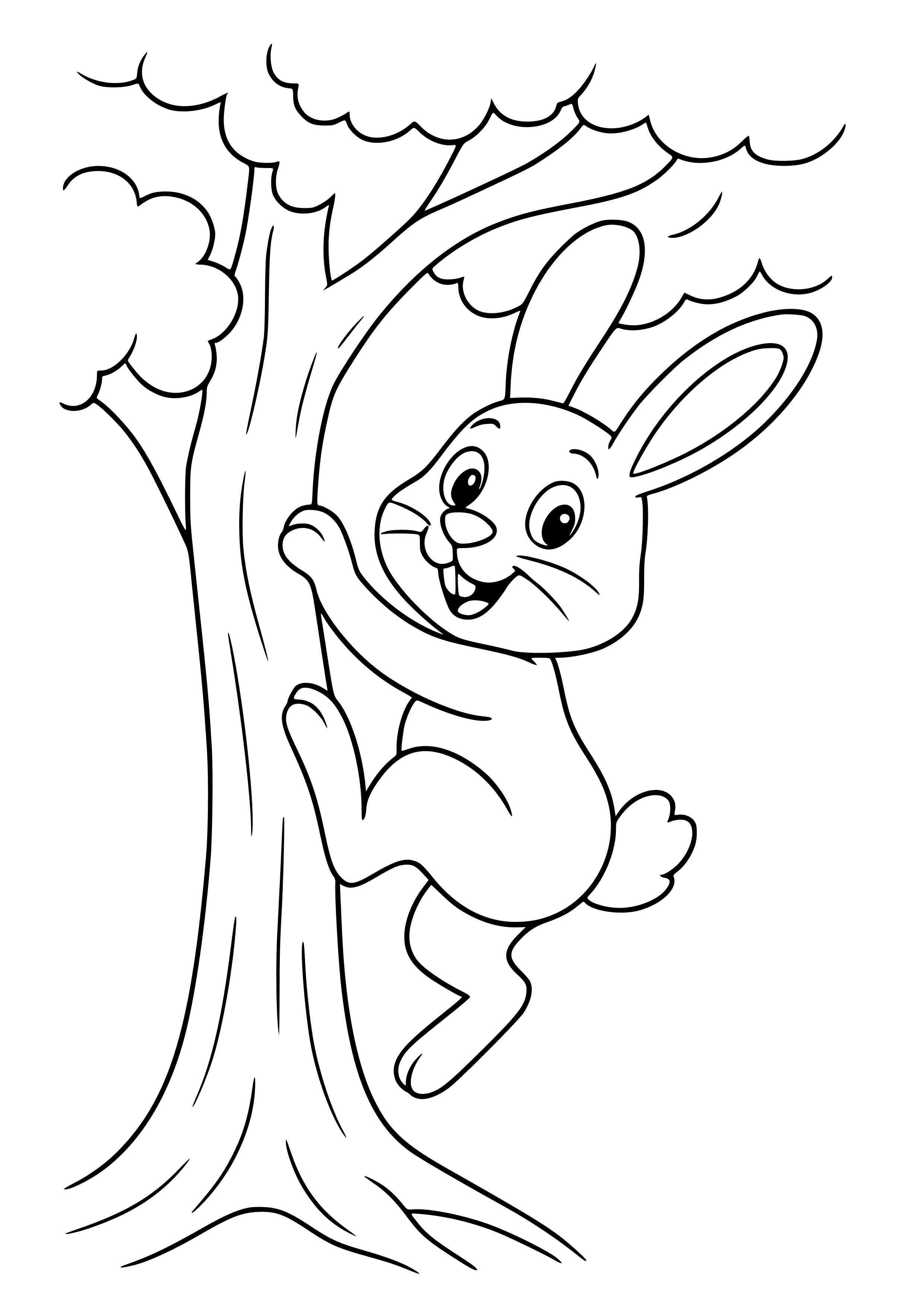 Bunny Climbing a Tree Coloring Page