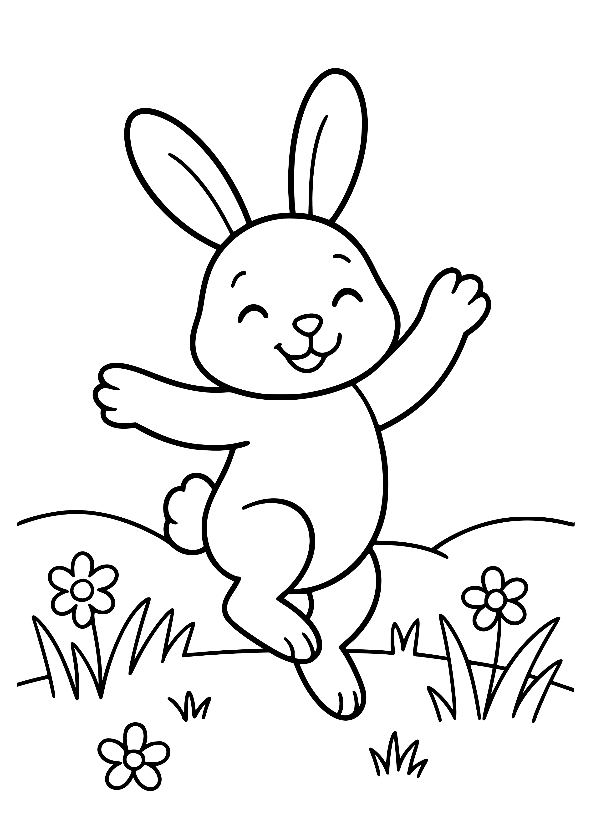 Bunny Dancing in a Field Coloring Page