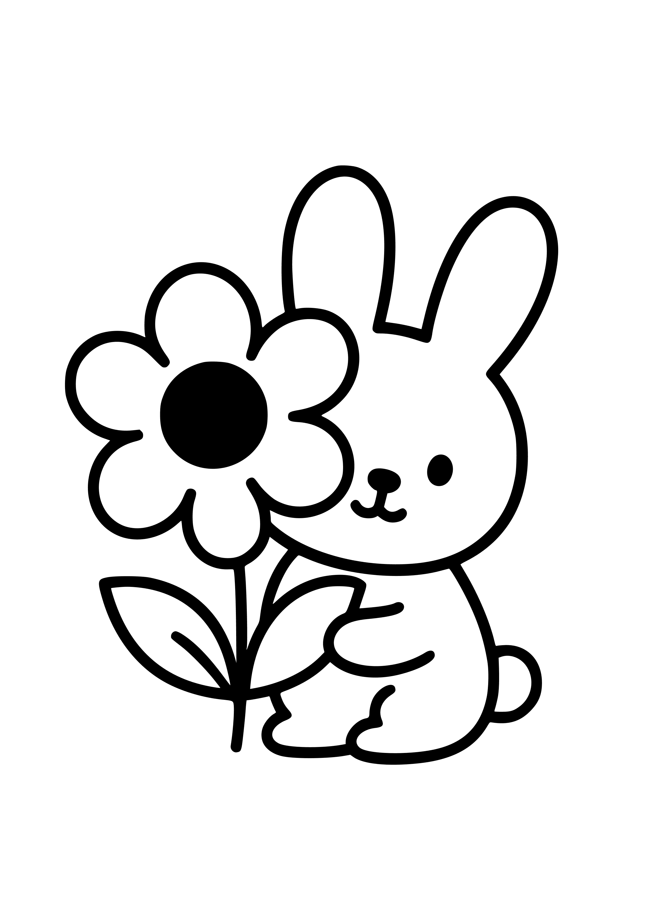 Bunny Hiding Behind a Flower Coloring Page